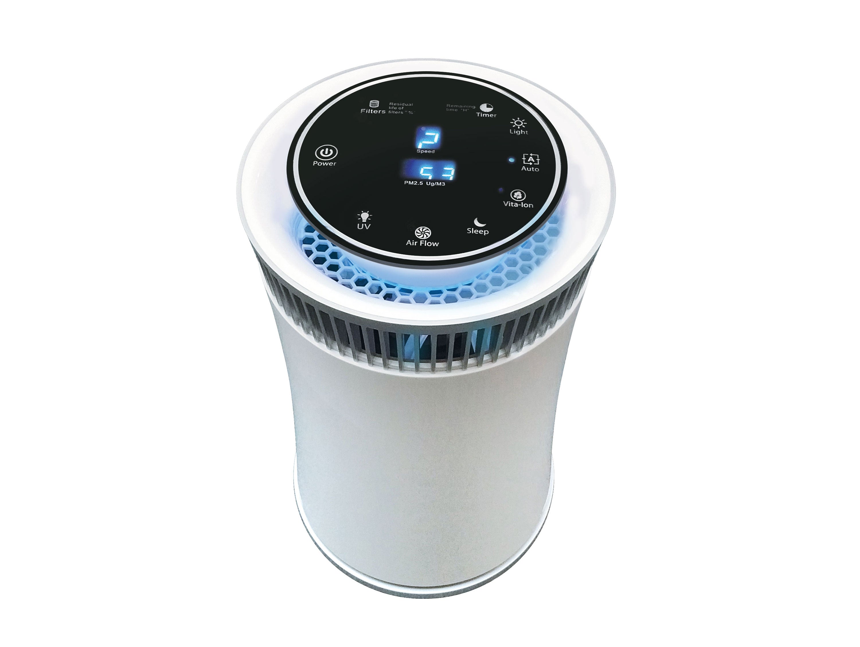Purificateur d'air avec filtre HEPA, PM2, ioniseur, lampe UV, 5 vitesses et mode AUTO pour des 20m2