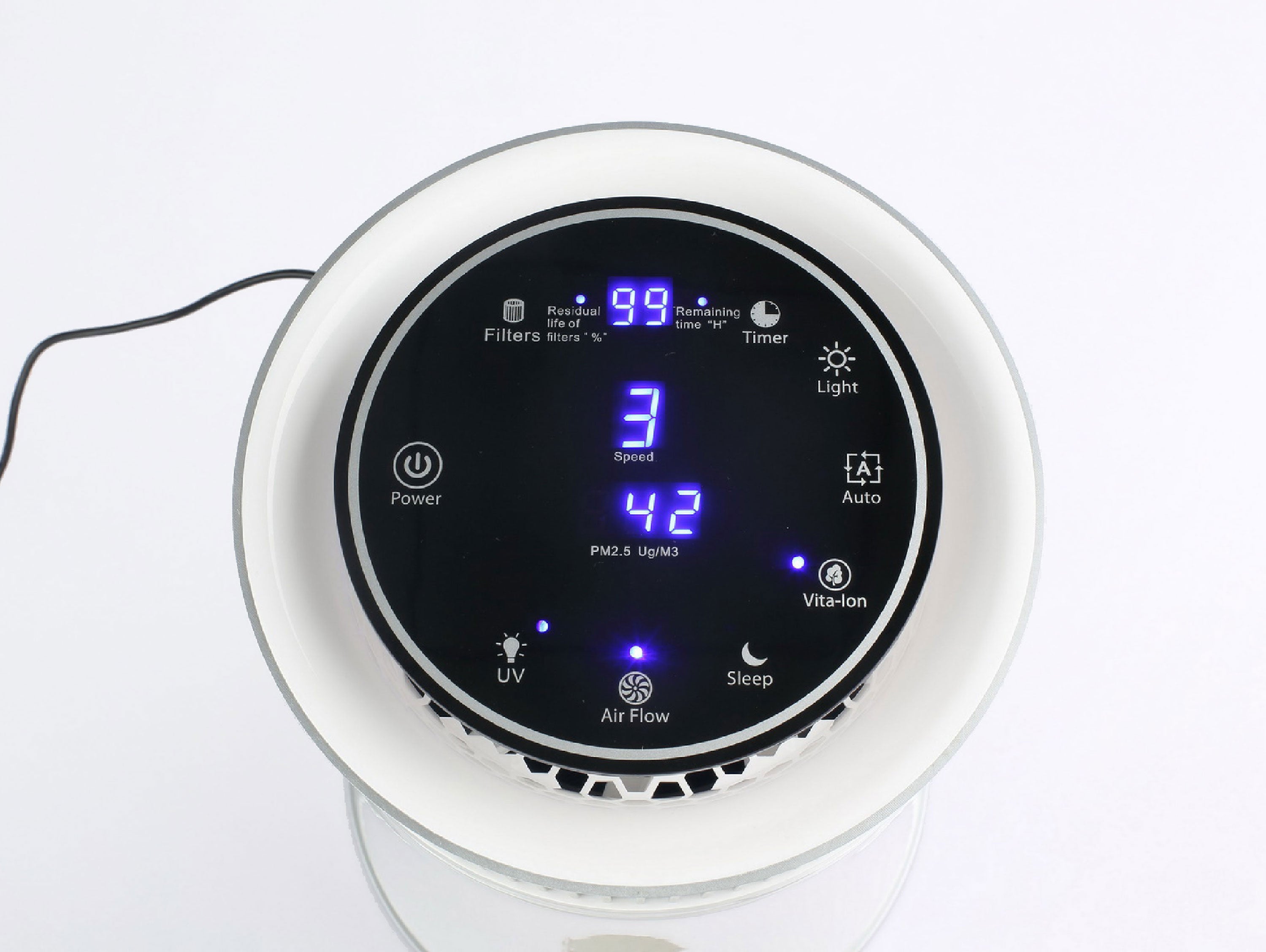 Purificateur d'air avec filtre HEPA, PM2, ioniseur, lampe UV, 5 vitesses et mode AUTO pour des 20m2