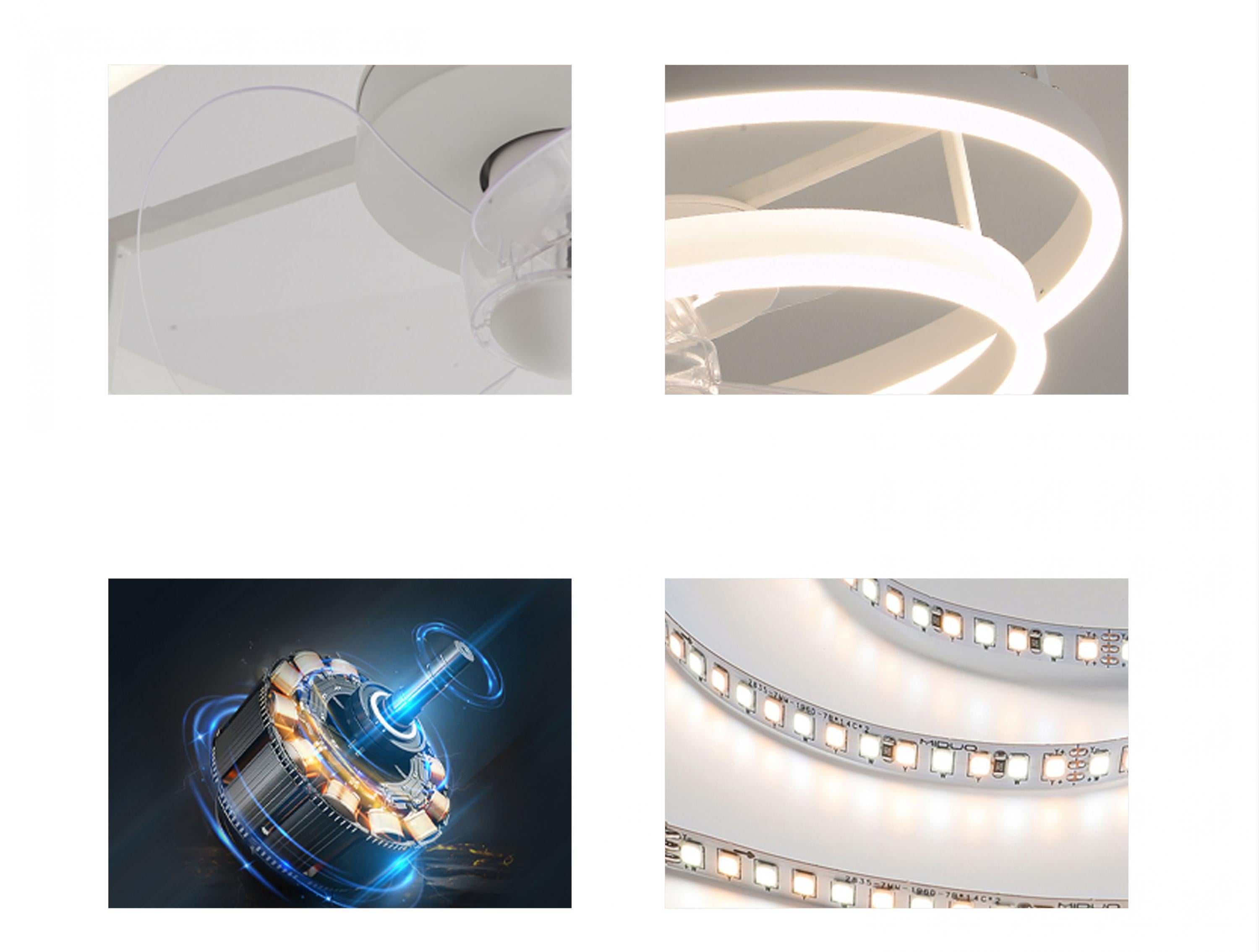 Lampe à ventilateur LED avec double anneau en aluminium blanc