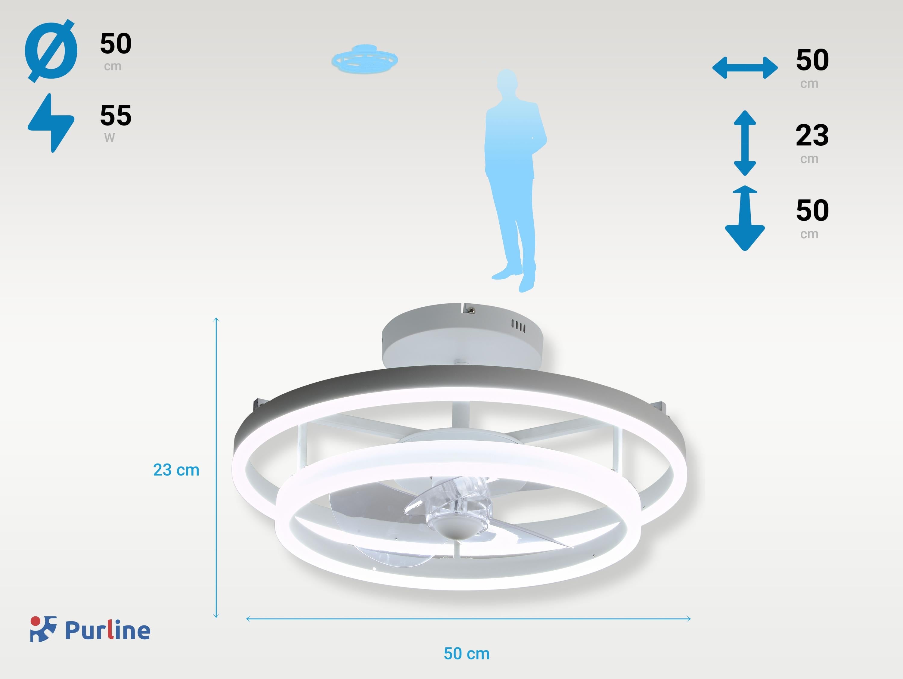 Lampe à ventilateur LED avec double anneau en aluminium blanc