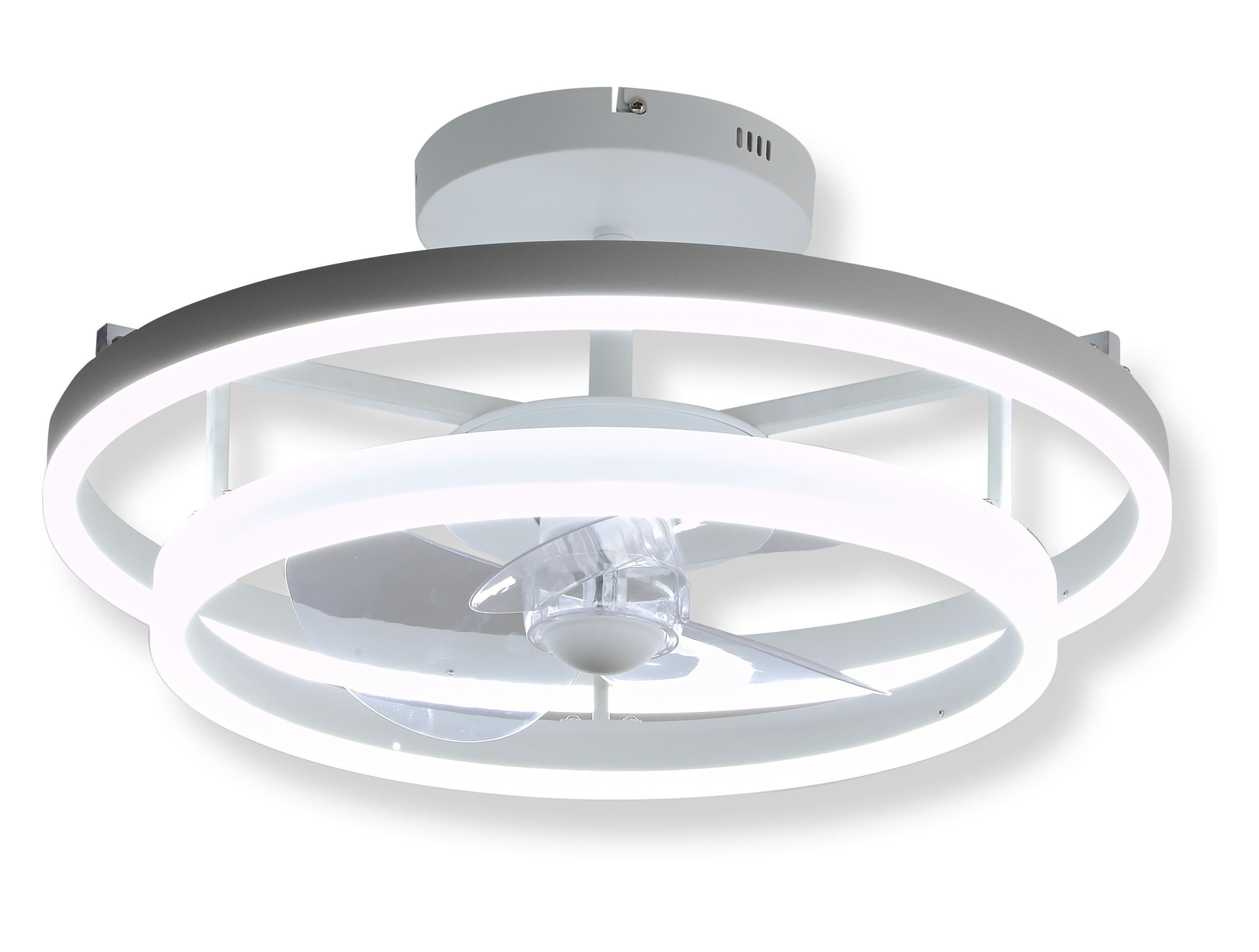 Lampe à ventilateur LED avec double anneau en aluminium blanc