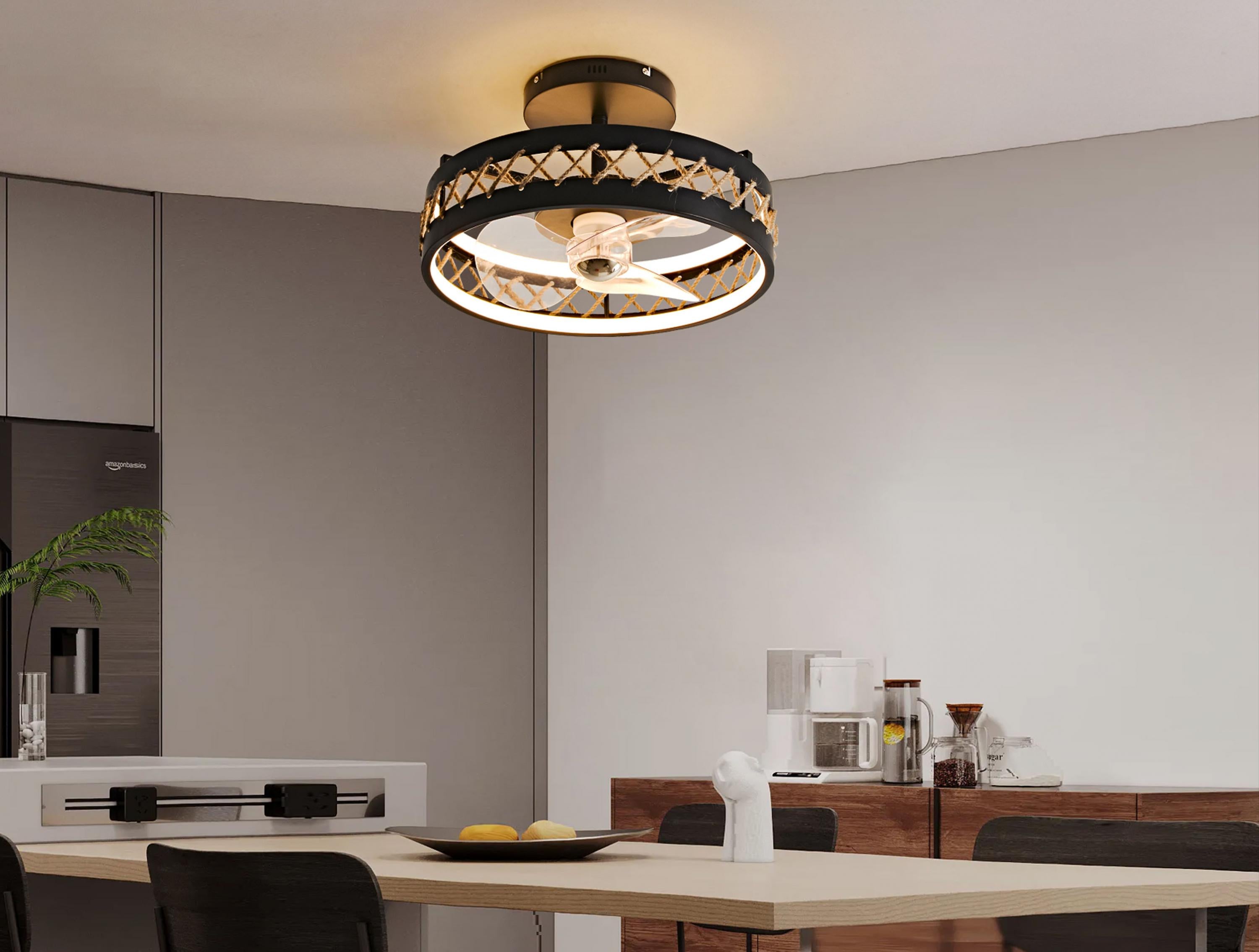 Lampe LED à ventilateur avec détails de finition en corde