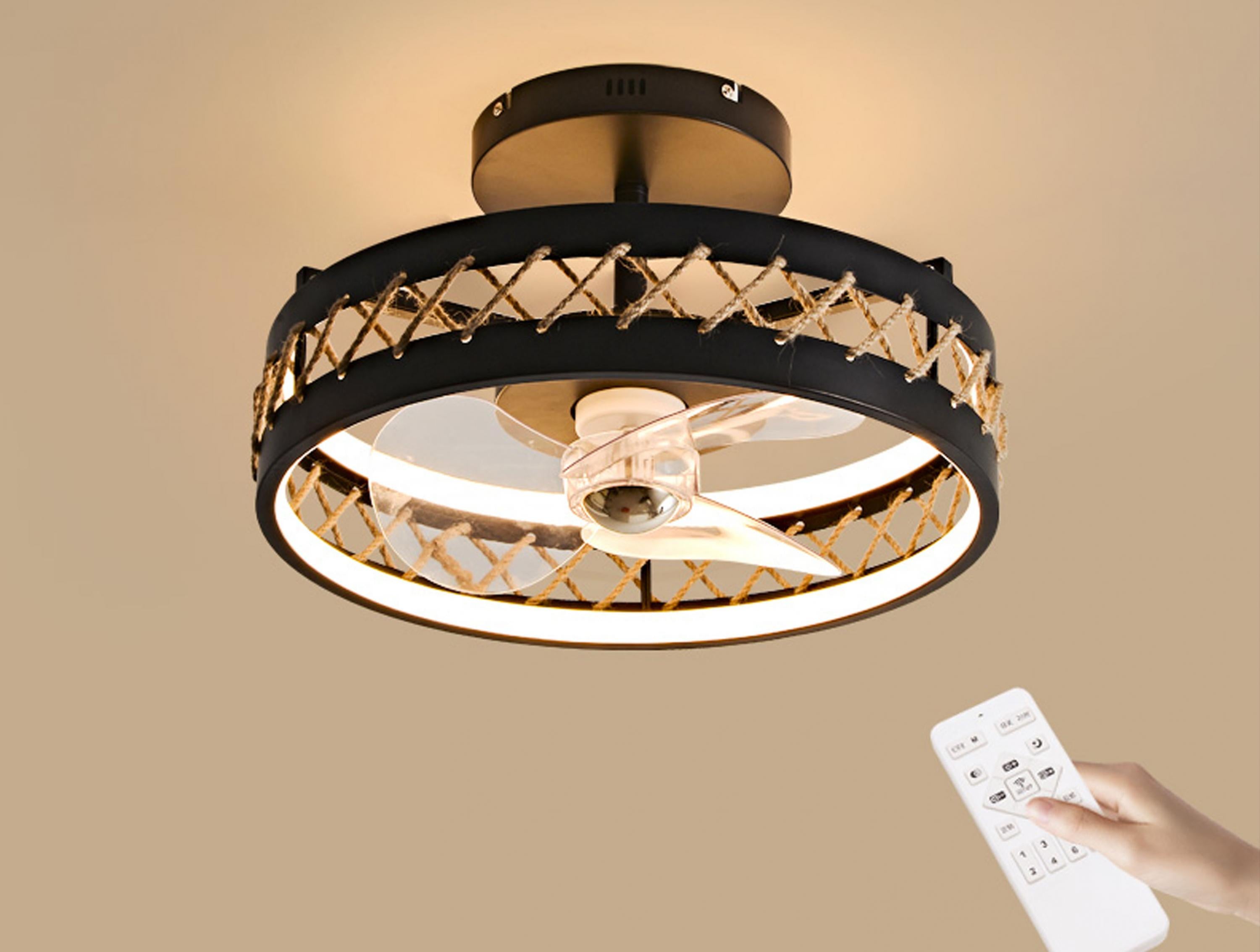 Lampe LED à ventilateur avec détails de finition en corde