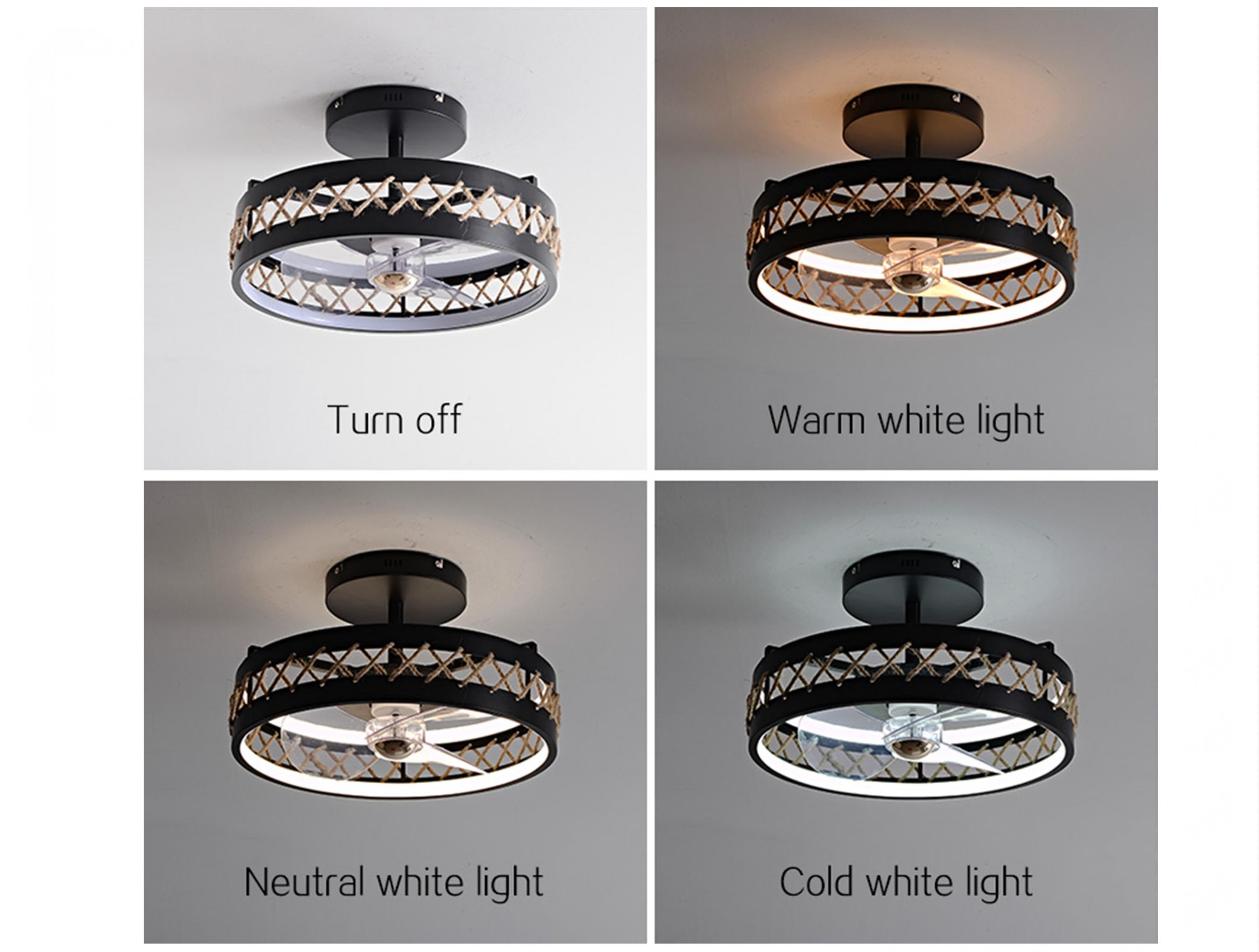 Lampe LED à ventilateur avec détails de finition en corde