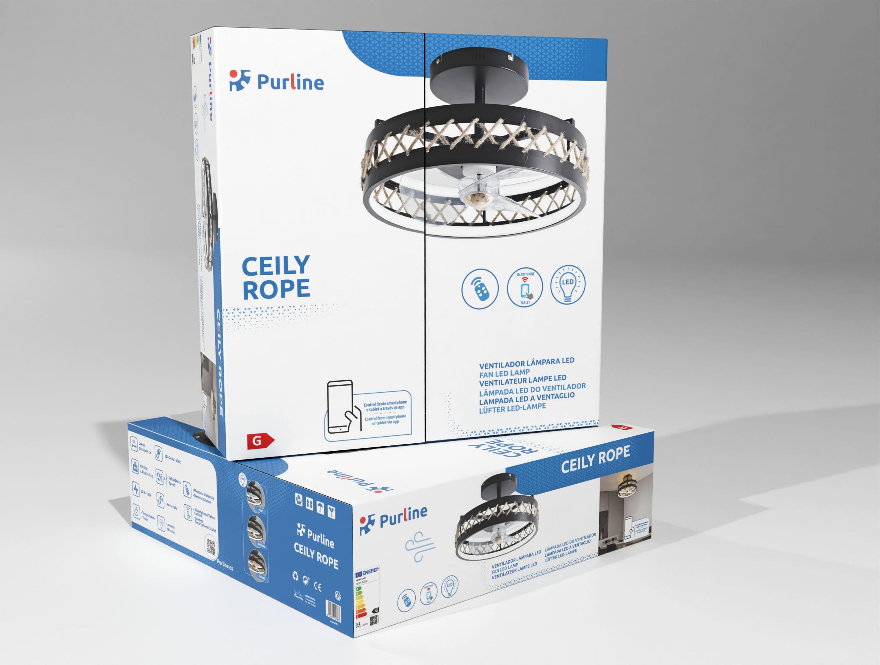 Lampe LED à ventilateur avec détails de finition en corde