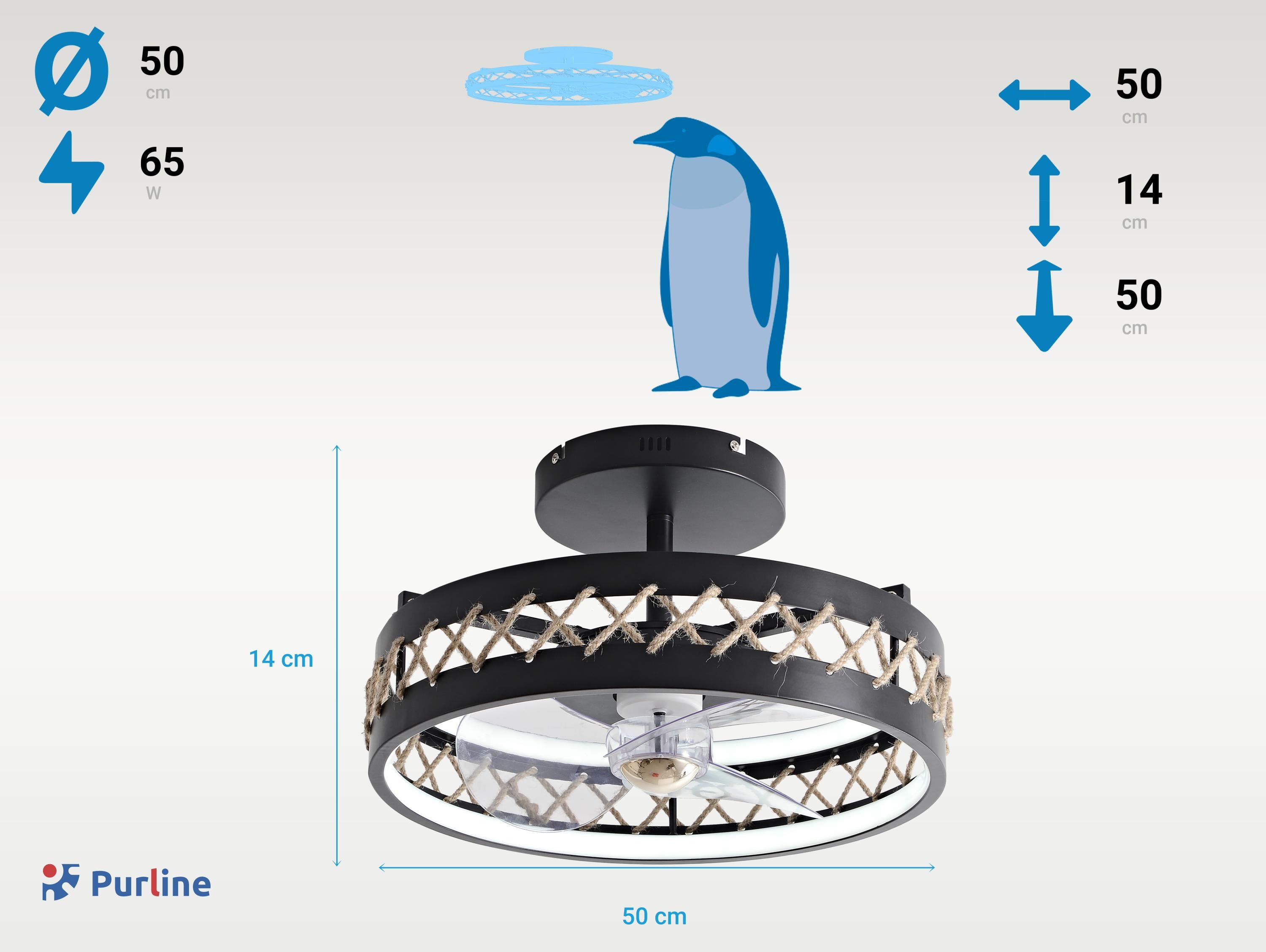Lampe LED à ventilateur avec détails de finition en corde
