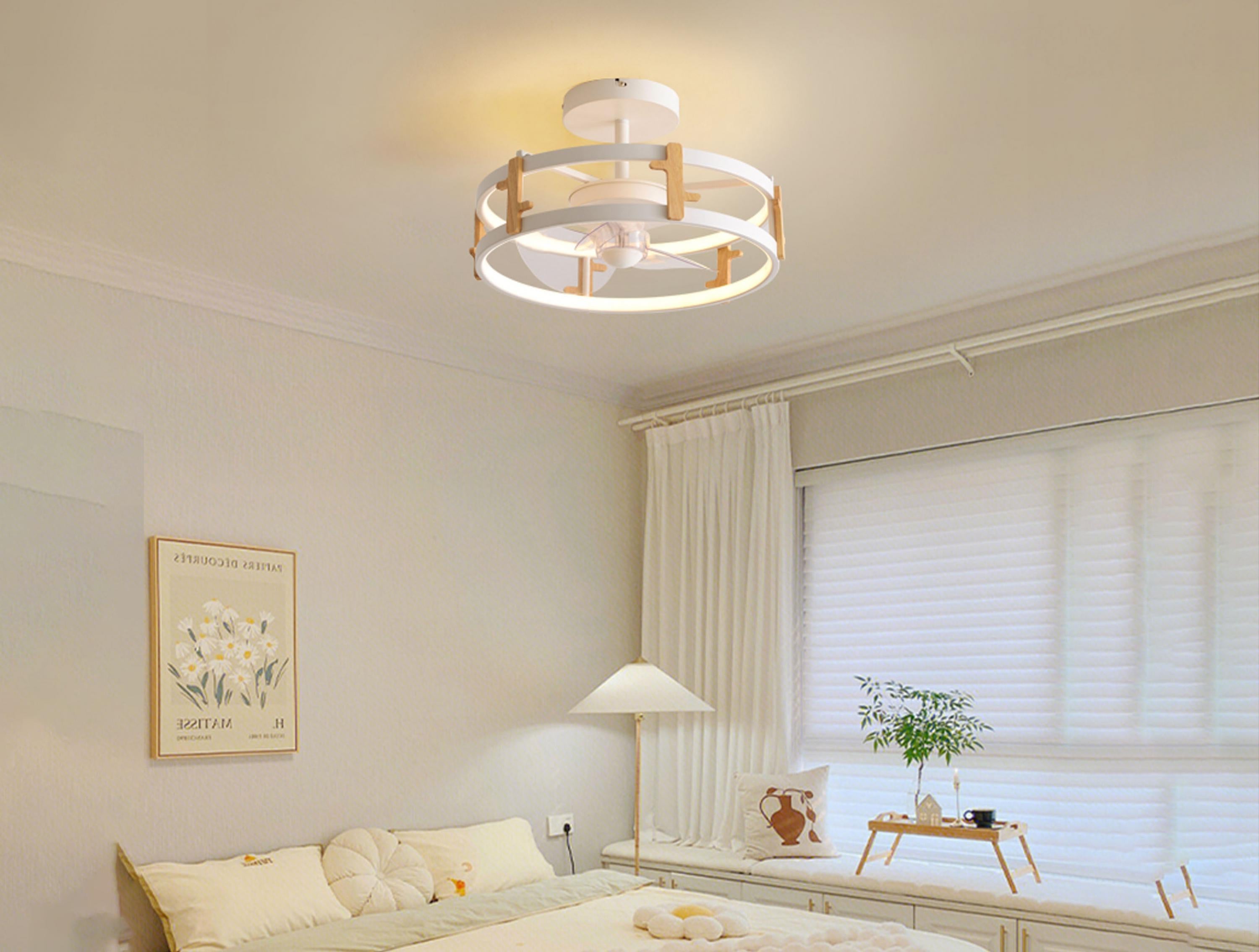 Lampe à ventilateur LED avec détails en bois