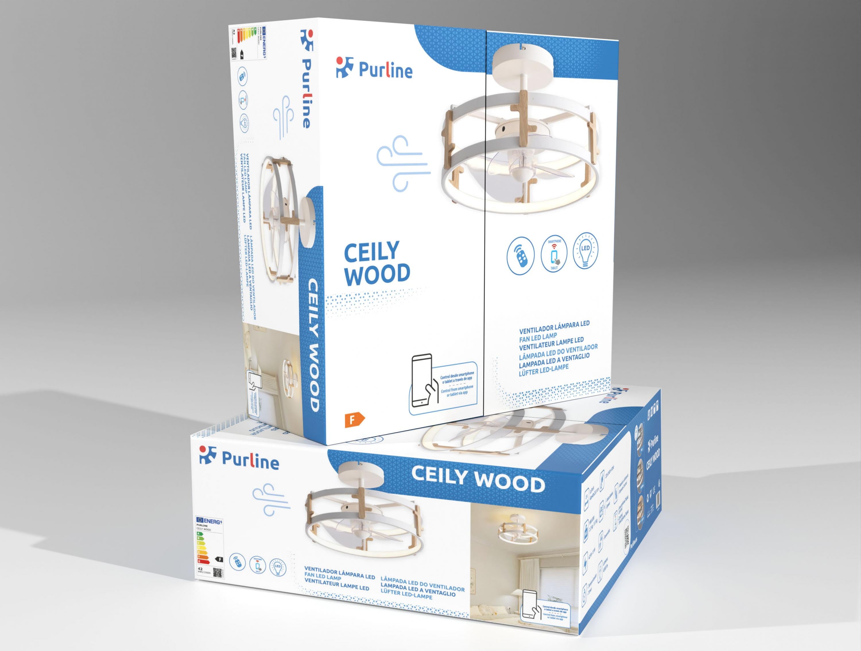 Lampe à ventilateur LED avec détails en bois