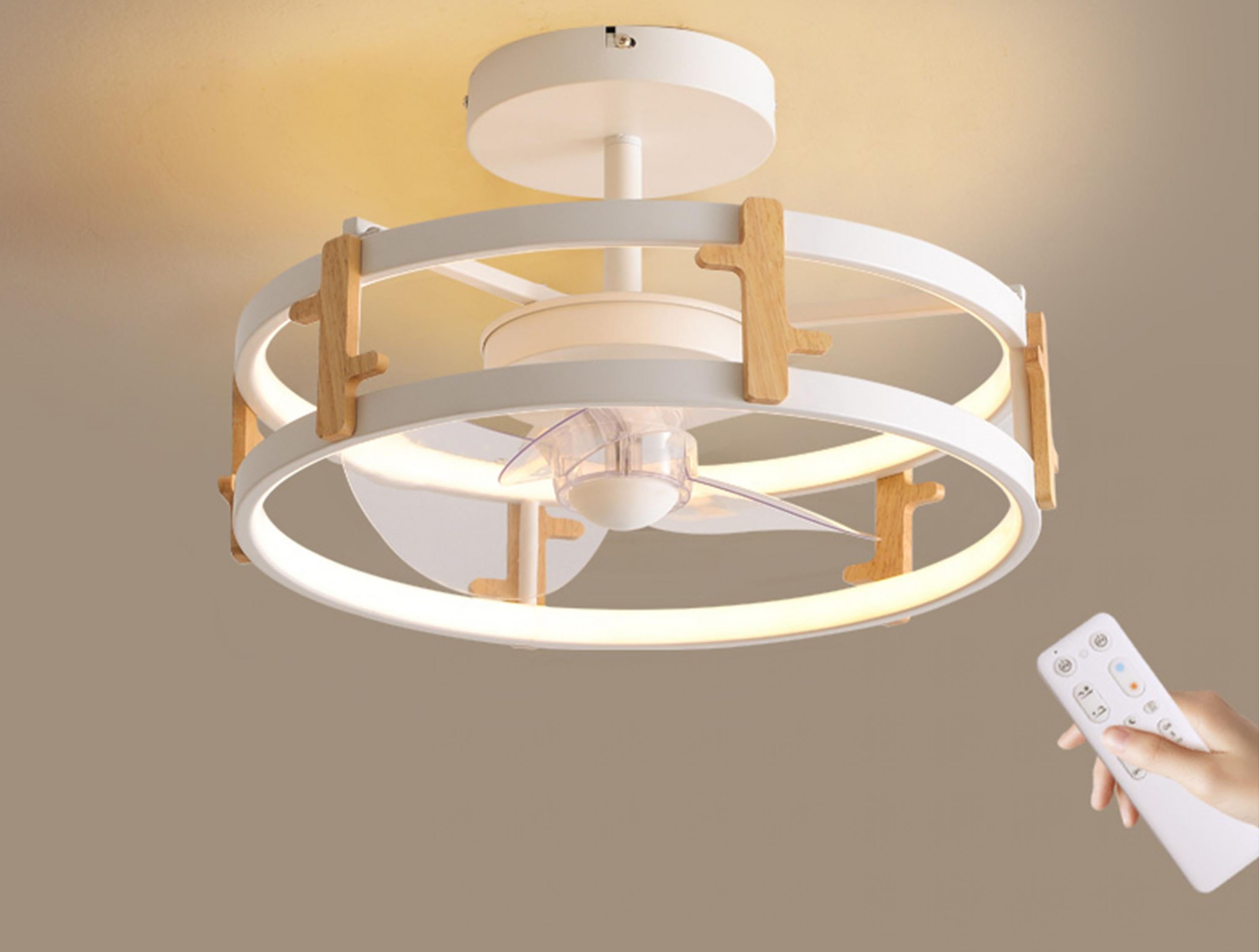 Lampe à ventilateur LED avec détails en bois
