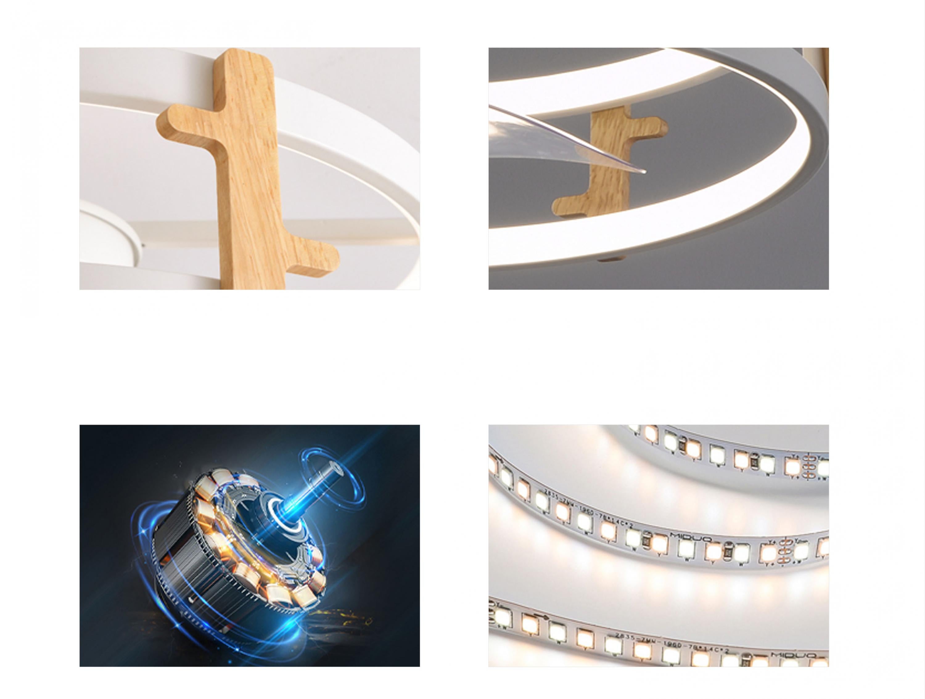 Lampe à ventilateur LED avec détails en bois