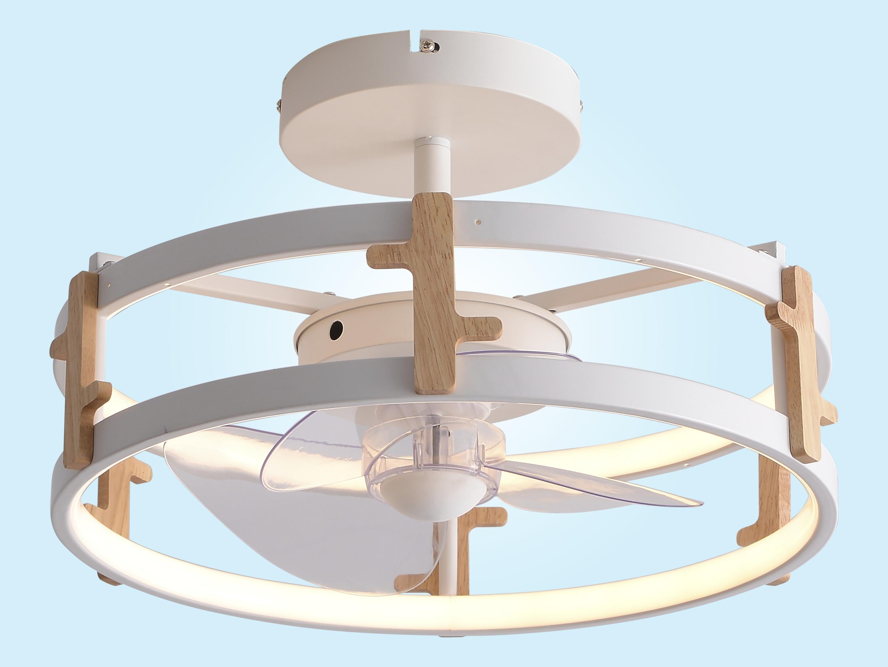 Lampe à ventilateur LED avec détails en bois