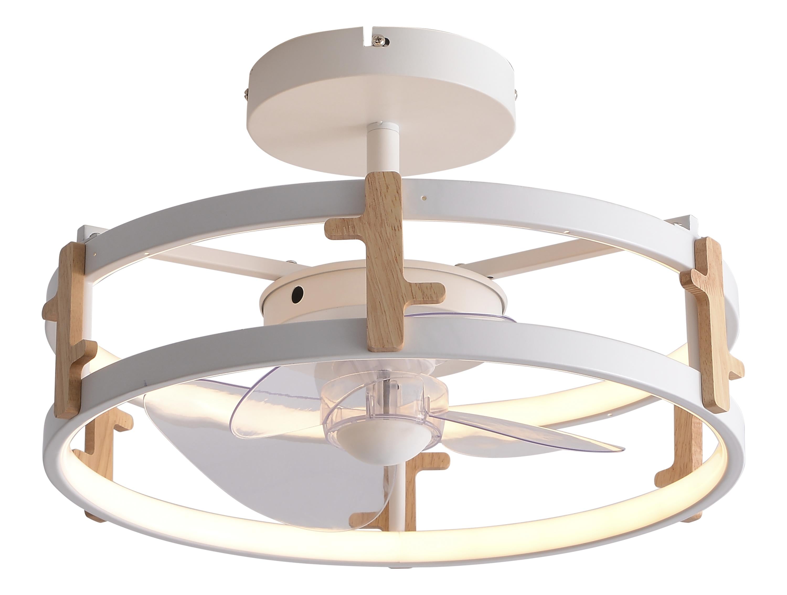 Lampe à ventilateur LED avec détails en bois