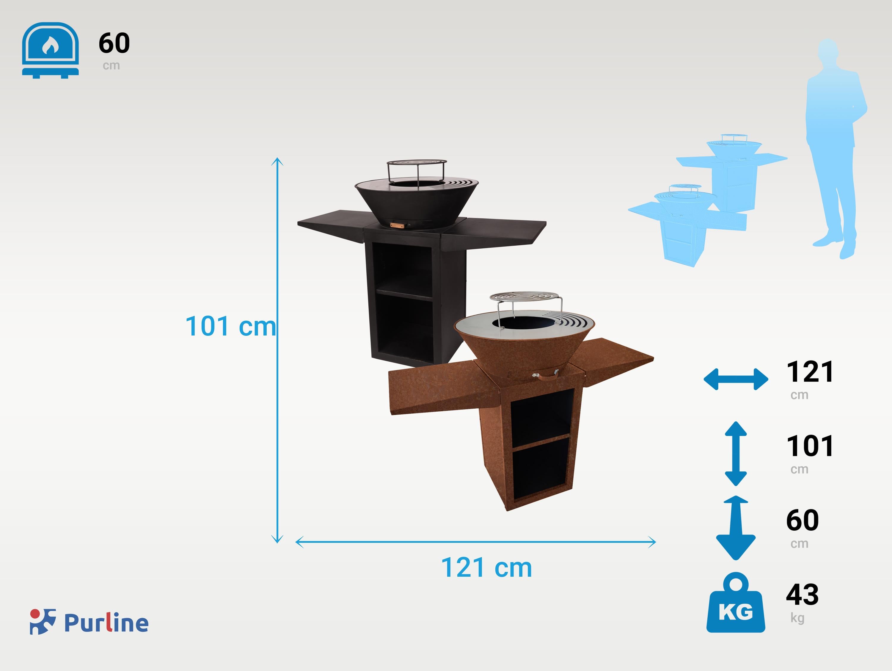 Barbecue avec plaque ronde, grill et support en acier noir