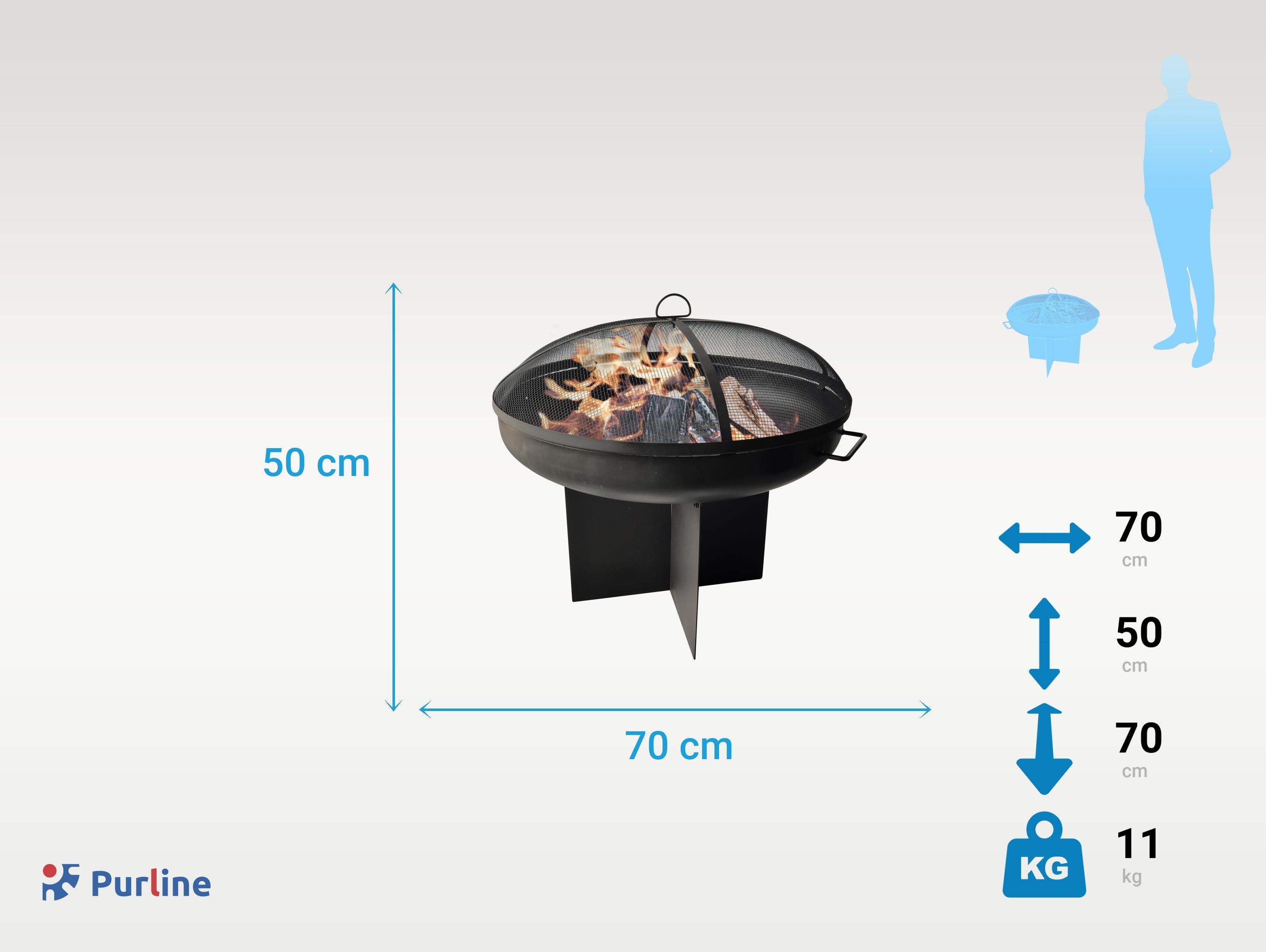 Brasero de jardin en acier noir avec couvercle