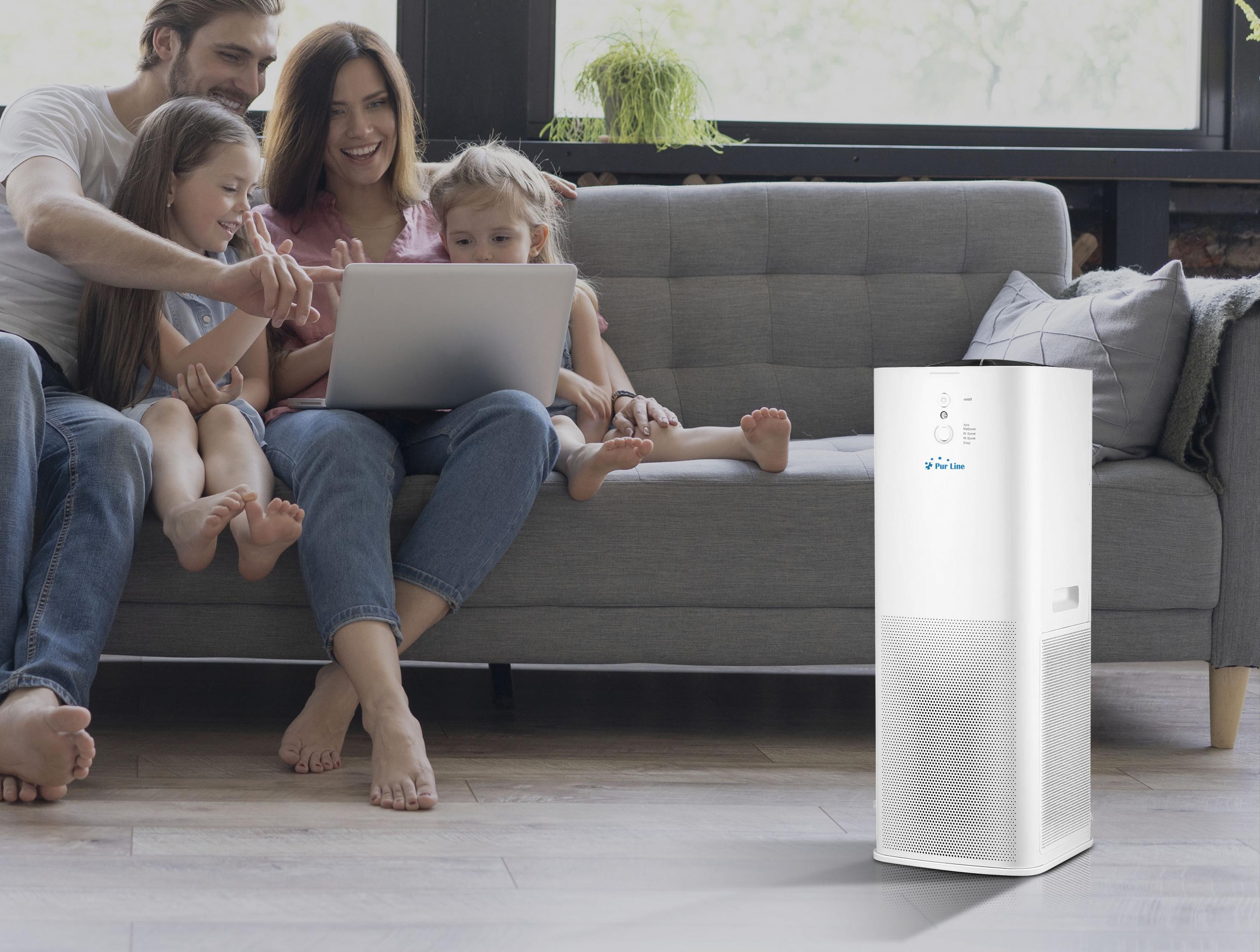 Purificateur d'air avec 2 filtres HEPA, PM2, ioniseur, écran tactile LED, 3 vitesses et mode AUTO pour 90m2.