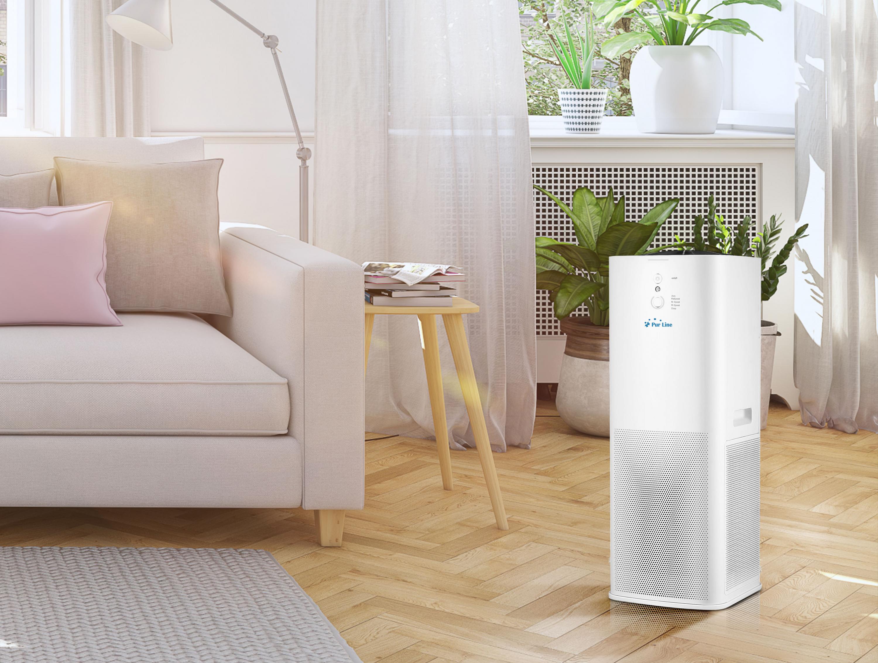 Purificateur d'air avec 2 filtres HEPA, PM2, ioniseur, écran tactile LED, 3 vitesses et mode AUTO pour 90m2.