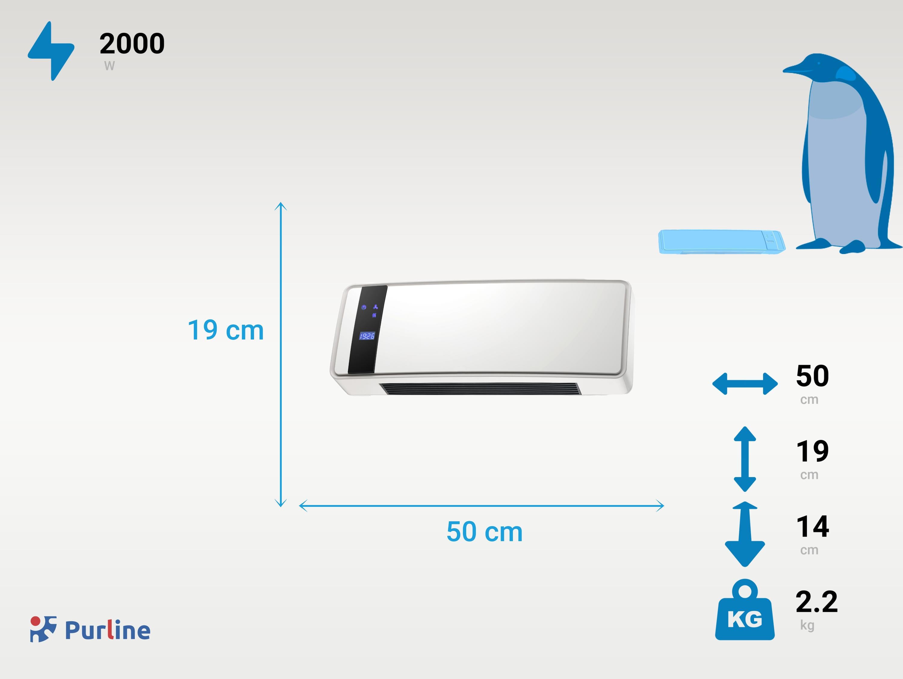 Chauffage soufflant 2000 W 3 modes de fonctionnement avec télécommande et minuterie