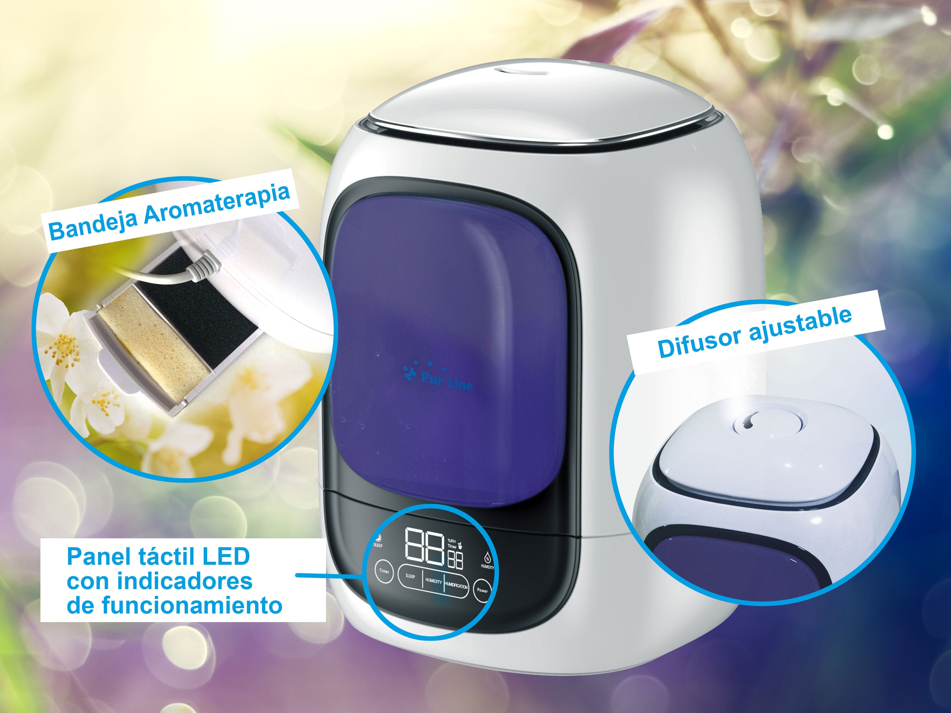 Humidificateur à ultrasons 28W à vapeur chaude ou tiède pour des surfaces de 30m2.