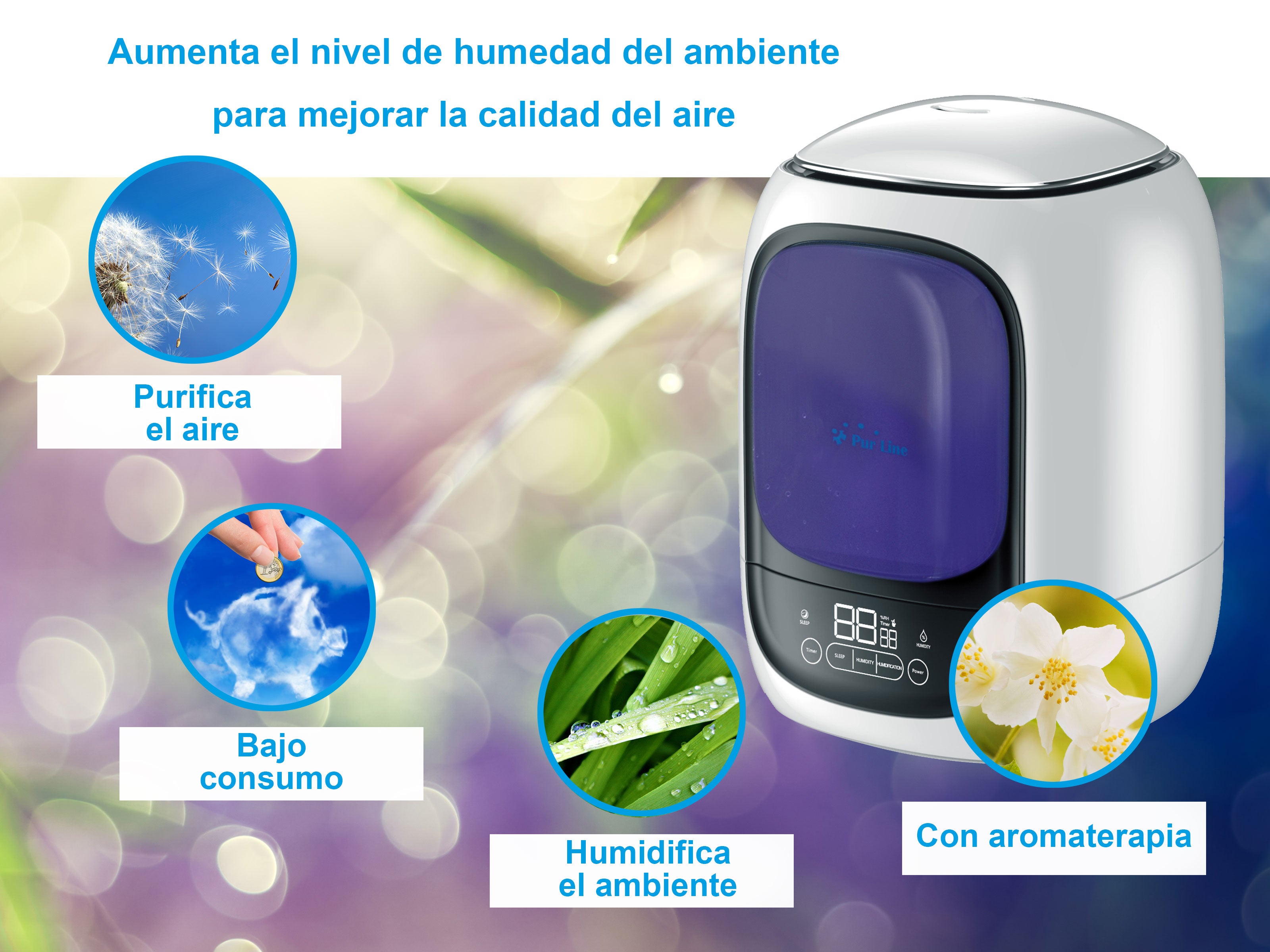 Humidificateur à ultrasons 28W à vapeur chaude ou tiède pour des surfaces de 30m2.