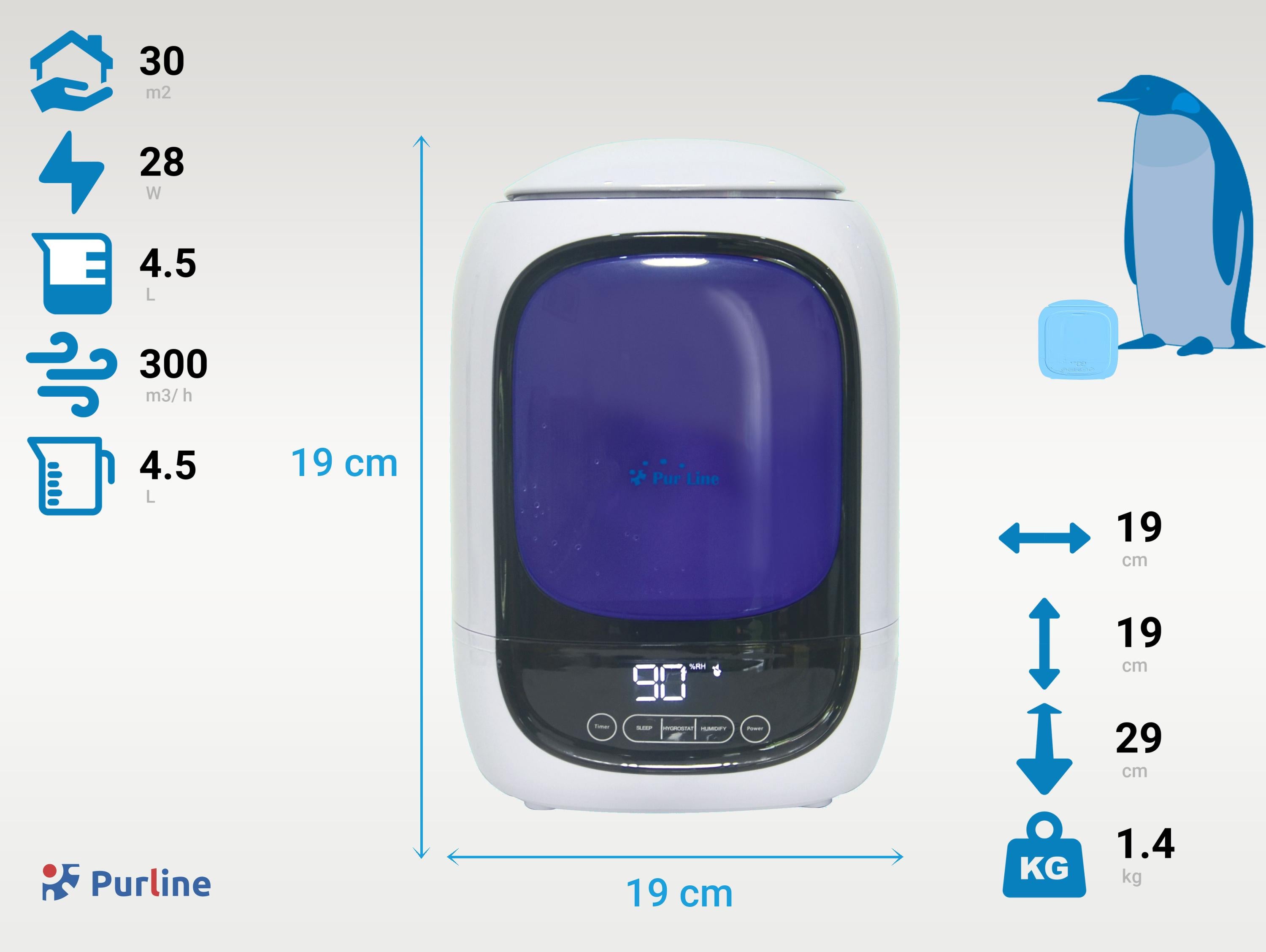 Humidificateur à ultrasons 28W à vapeur chaude ou tiède pour des surfaces de 30m2.