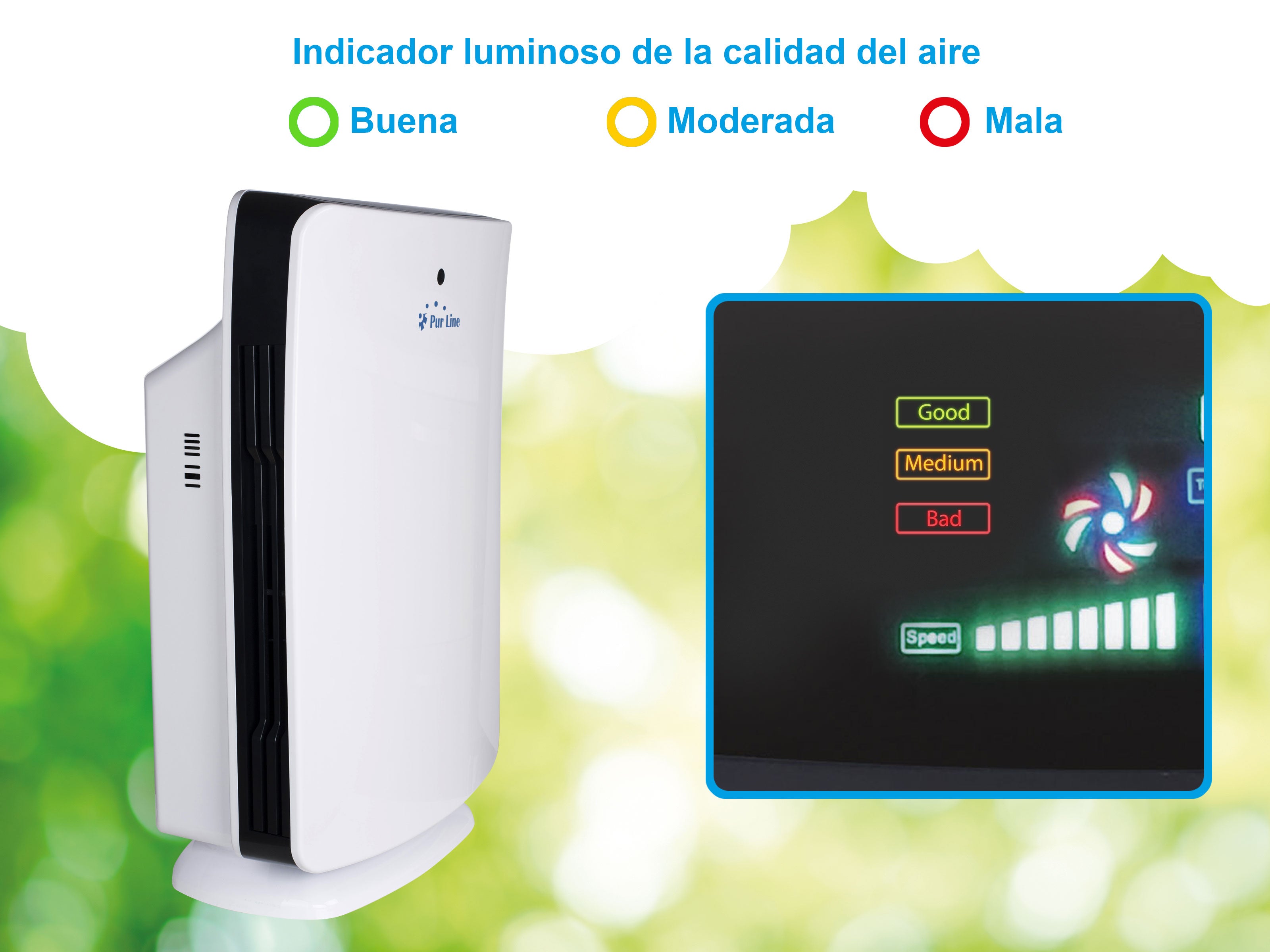 Purificateur d'air avec filtre HEPA, PM2, ioniseur, écran tactile LED, 3 vitesses et mode AUTO pour 40m2