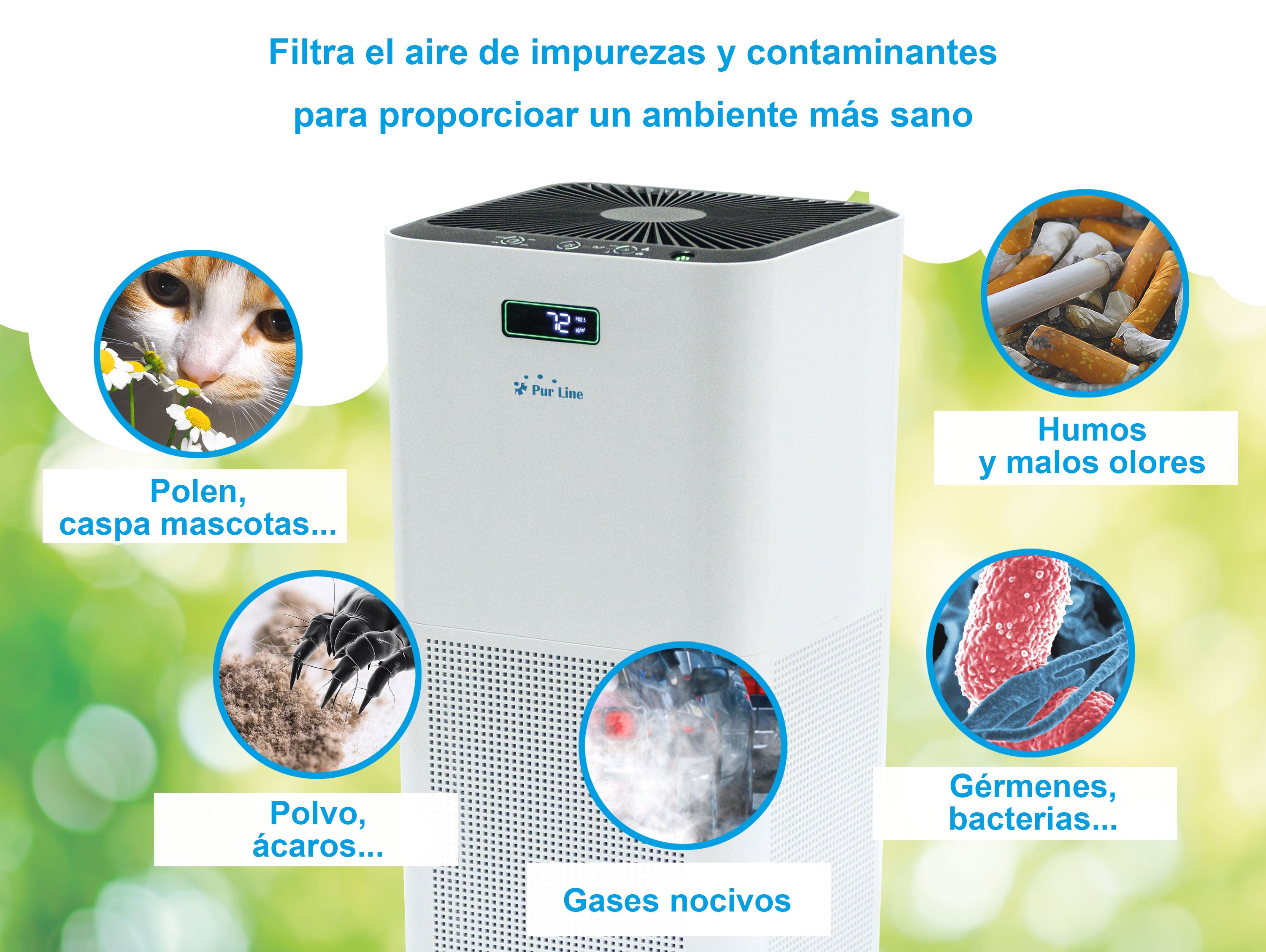 Purificateur d'air avec filtre HEPA, PM2, ioniseur, écran tactile LED, 3 vitesses et mode AUTO pour 60m2