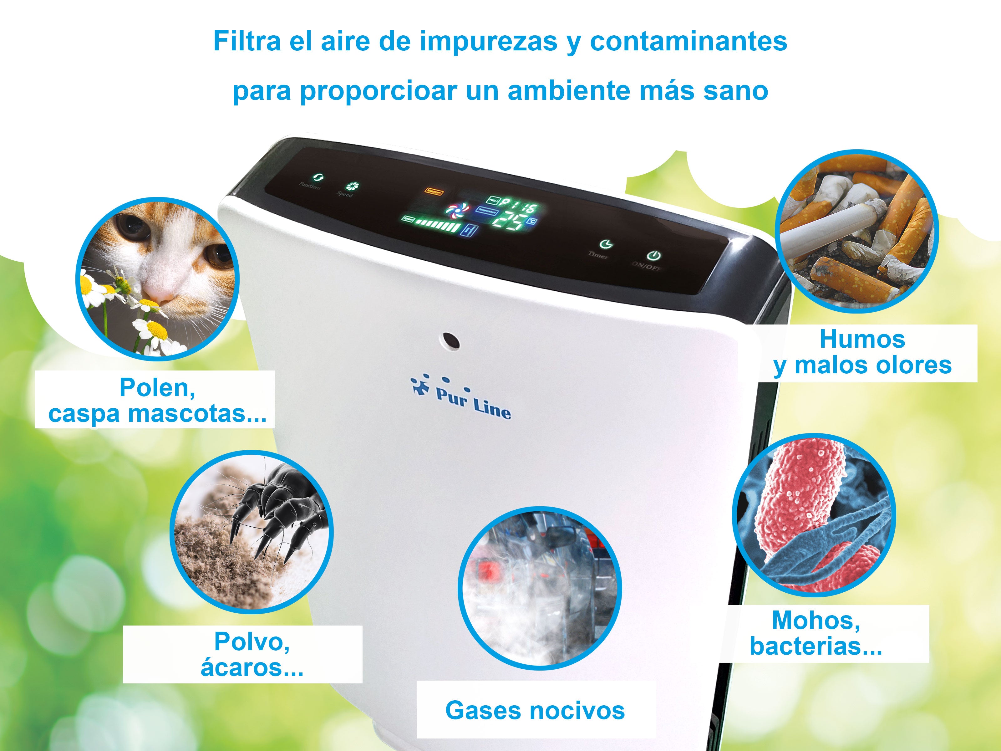 Purificateur d'air avec filtre HEPA, PM2, ioniseur, écran tactile LED, 3 vitesses et mode AUTO pour 40m2