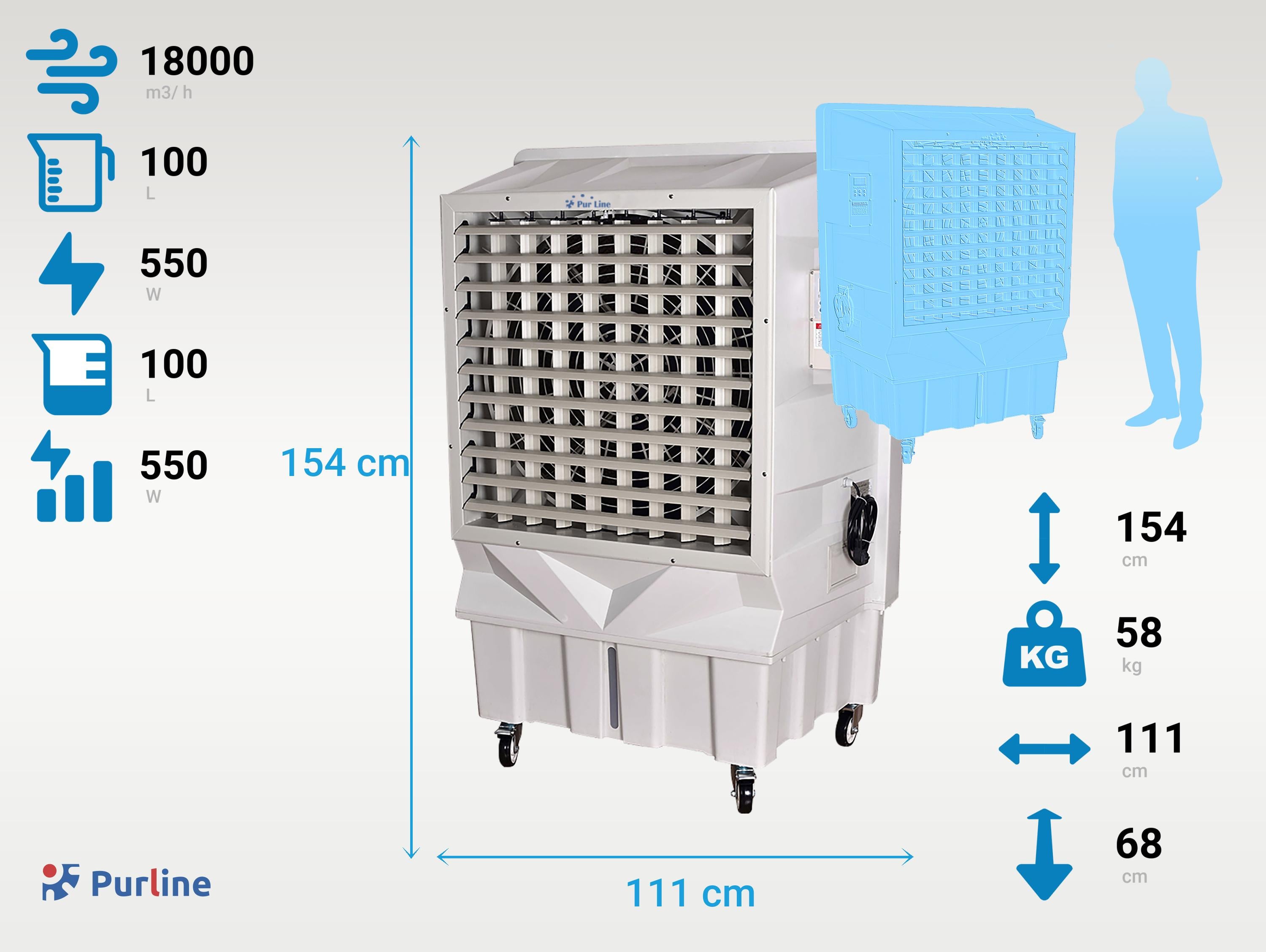 Rafraîchisseur par évaporation à haut débit et réservoir de 100L