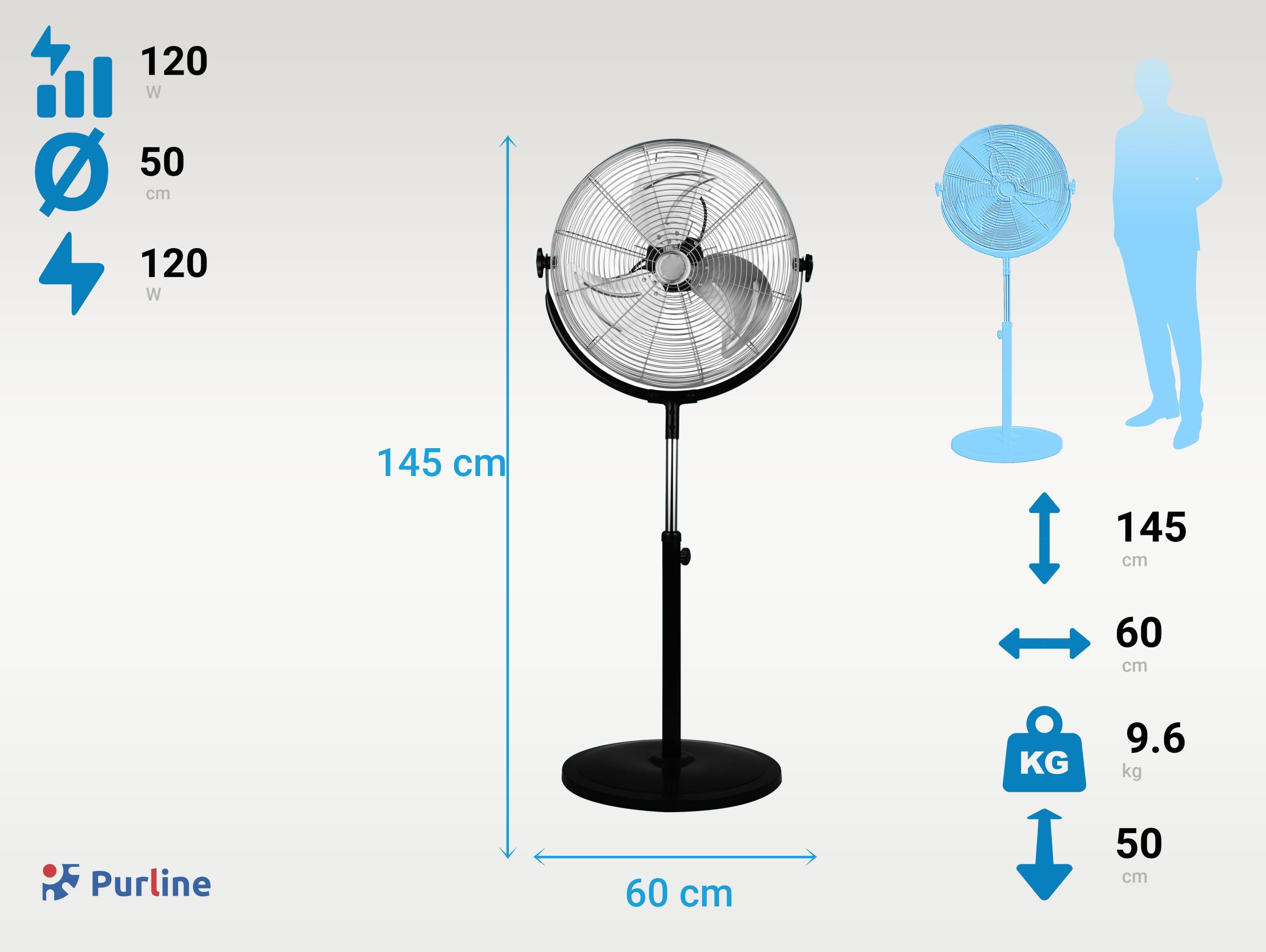 Ventilateur industriel sur pied 120W avec hauteur régable