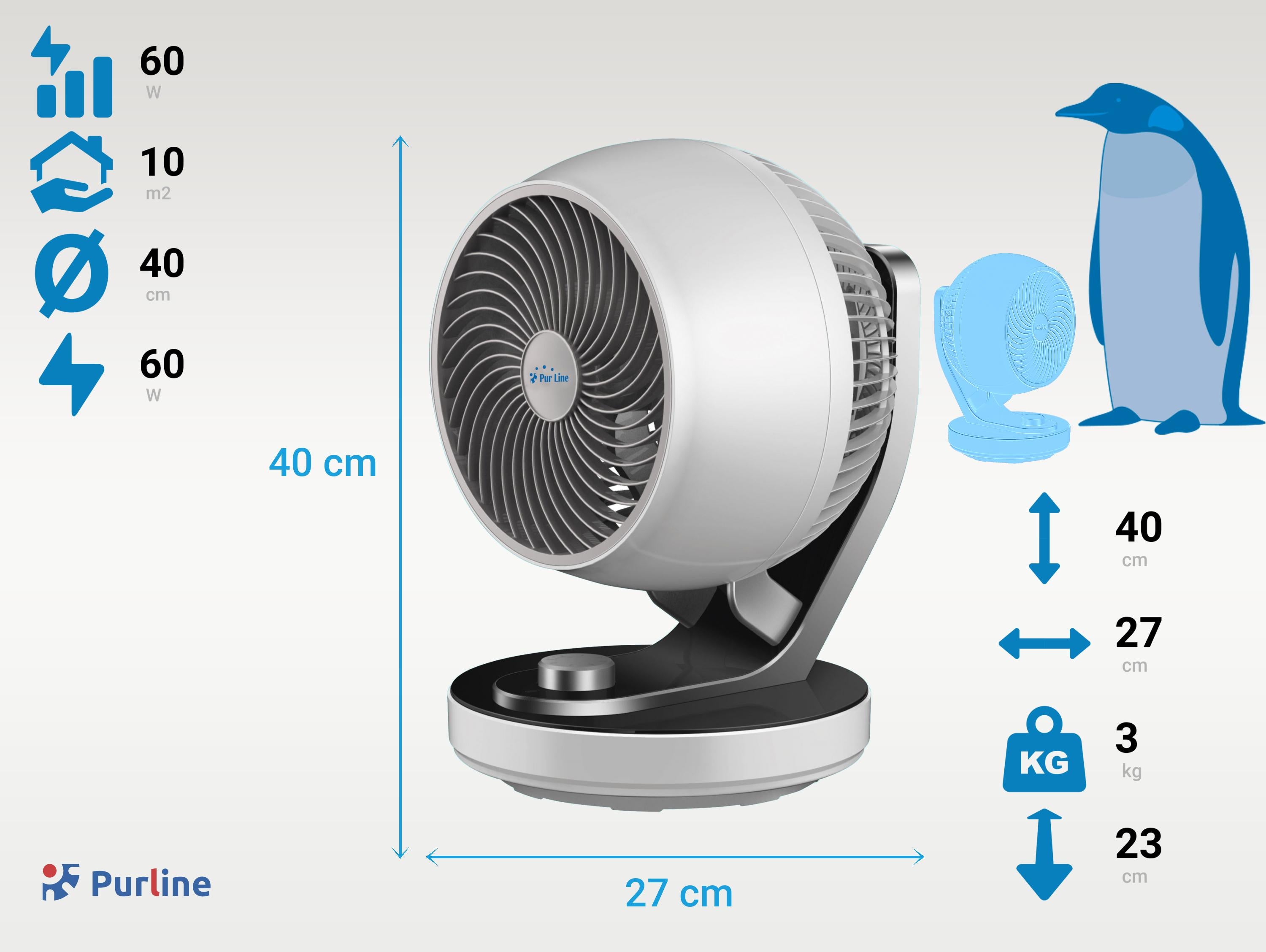 Ventilateur de Bureau 60W avec 3 vitesses et oscillant