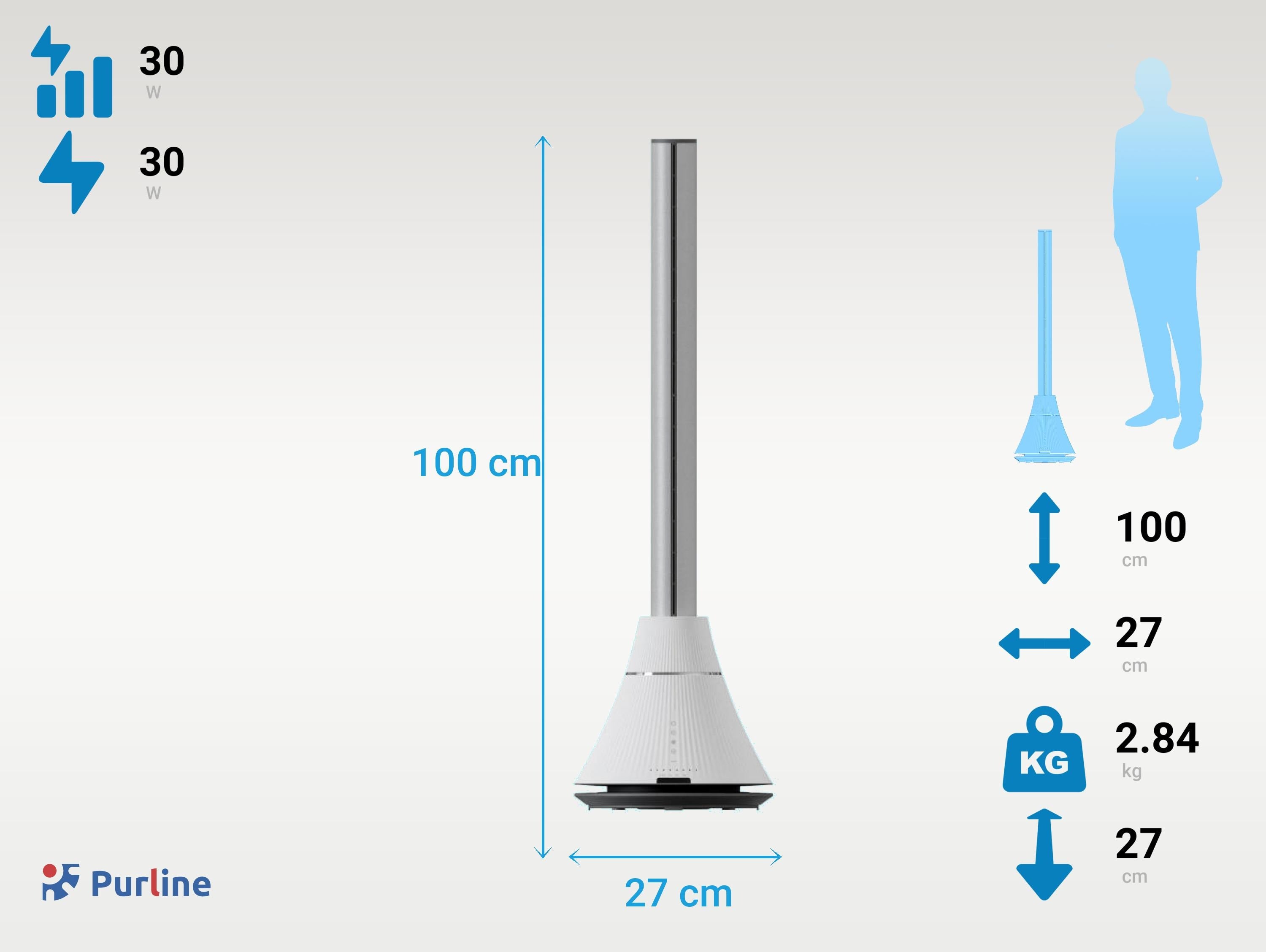 Ventilateur tour 100W ultra-silencieux avec 8 vitesses