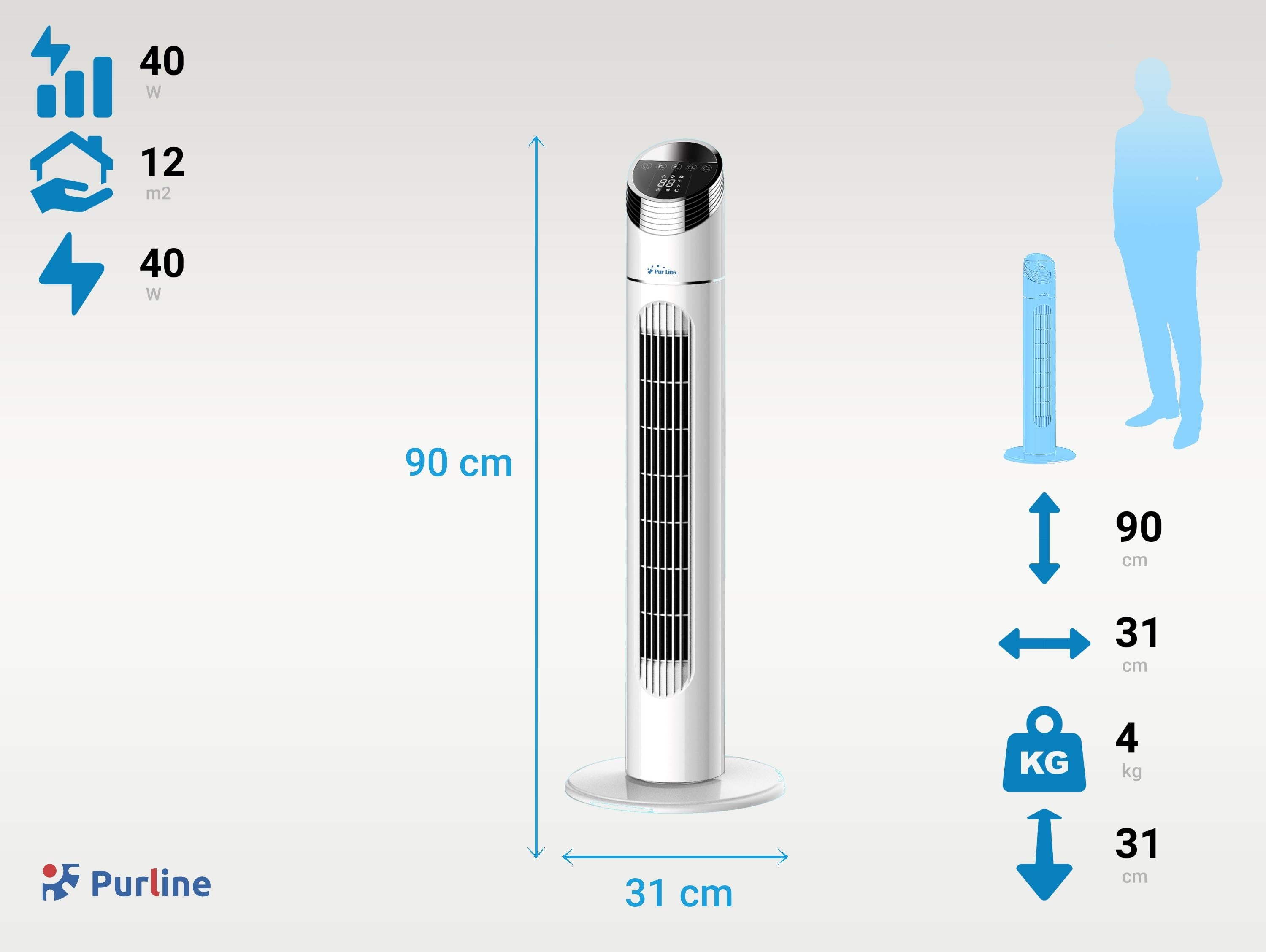 Ventilateur Colonne 40W avec 3 vitesses et oscillant