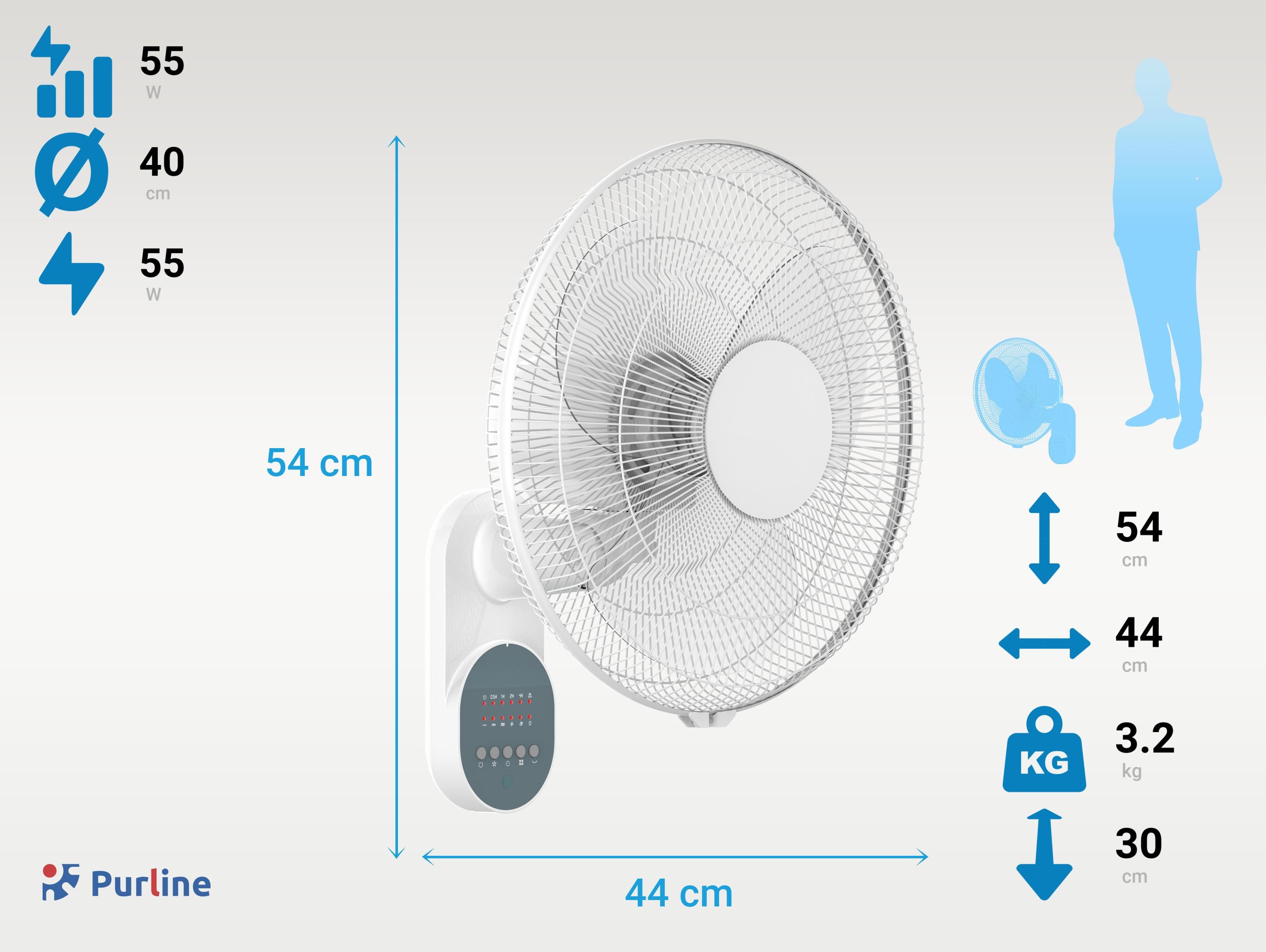Ventilateur mural avec minuterie et 3 vitesses