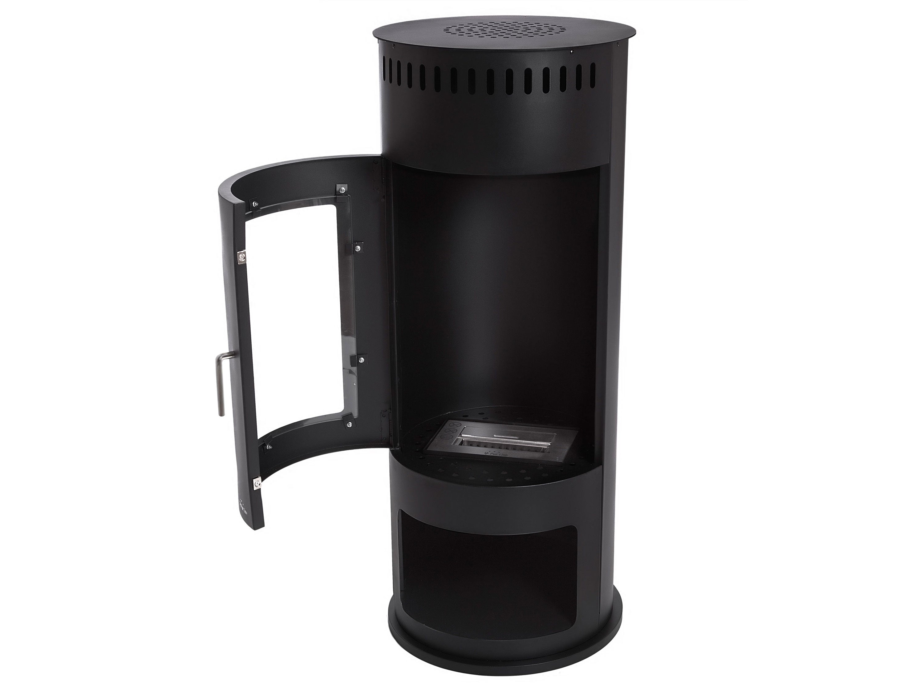 Poêle à éthanol 3kW en acier noir avec façade en verre trempé