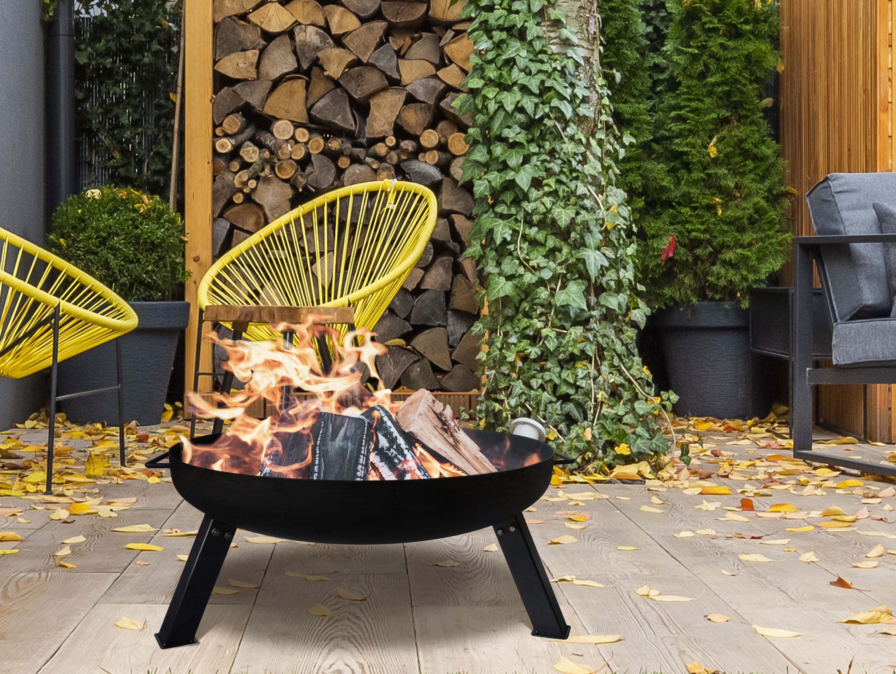 Brasero de jardin avec pieds en acier noir