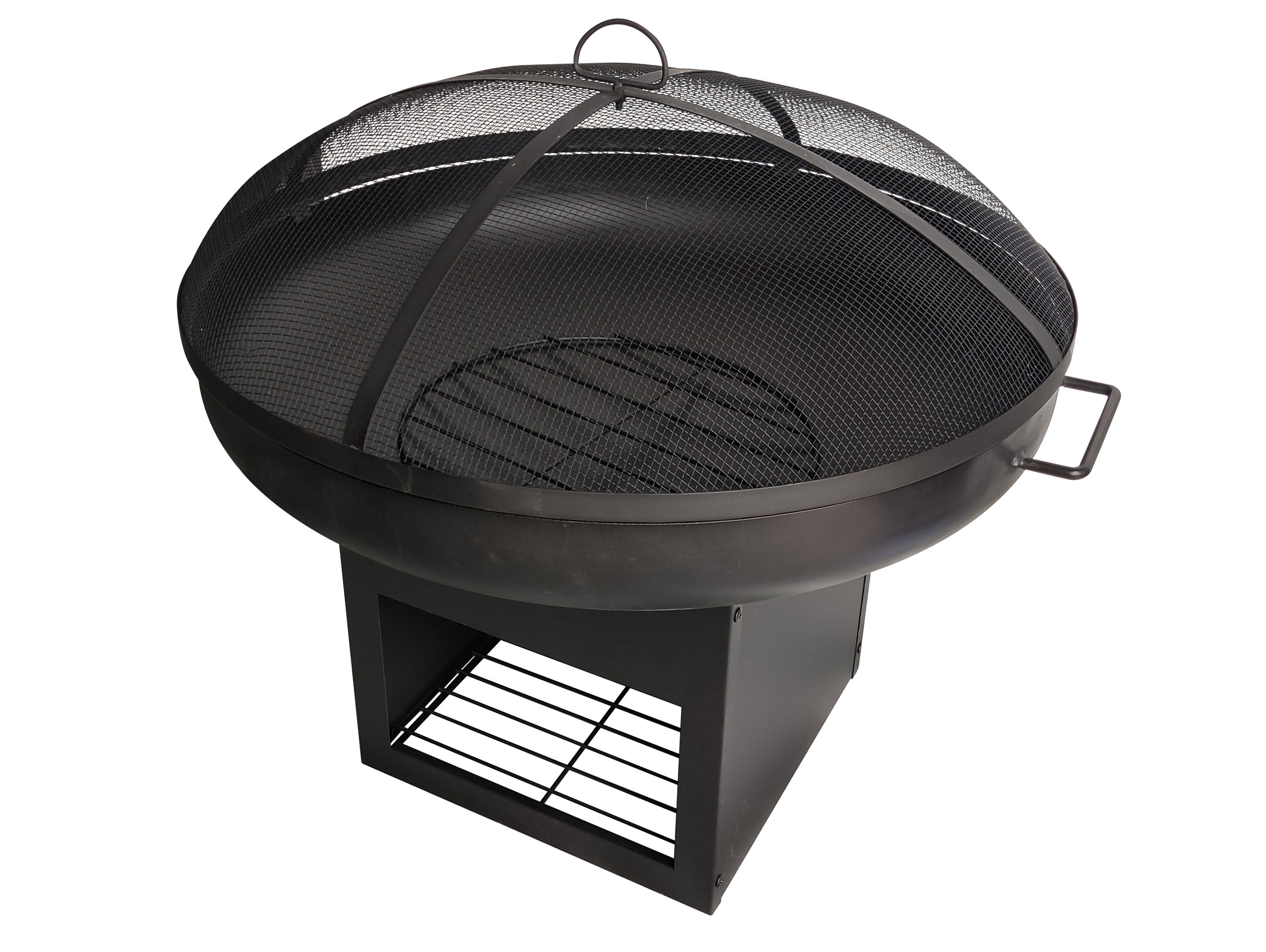 Brasero de jardin en acier avec couvercle et rangement