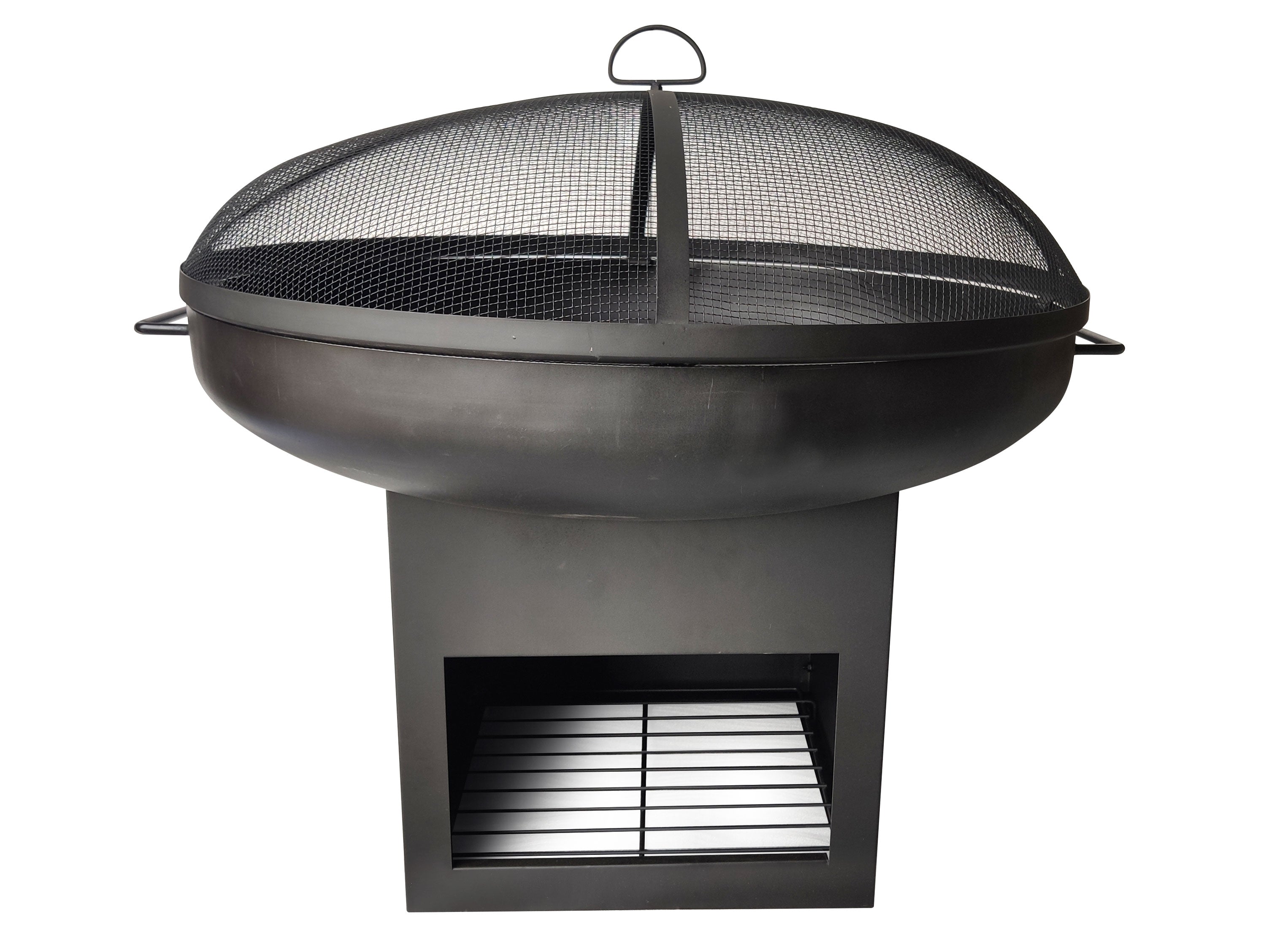 Brasero de jardin en acier avec couvercle et rangement