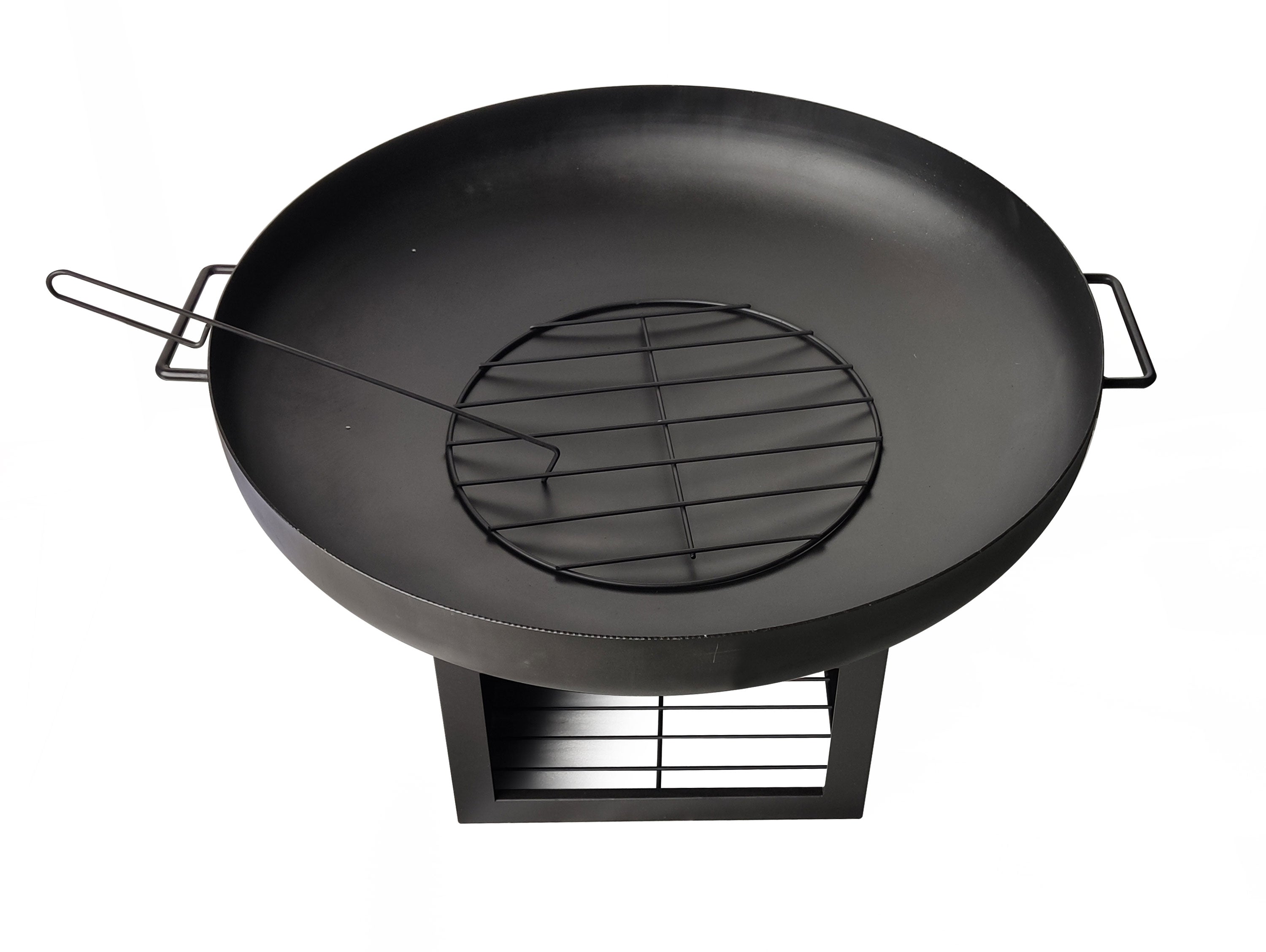Brasero de jardin en acier avec couvercle et rangement