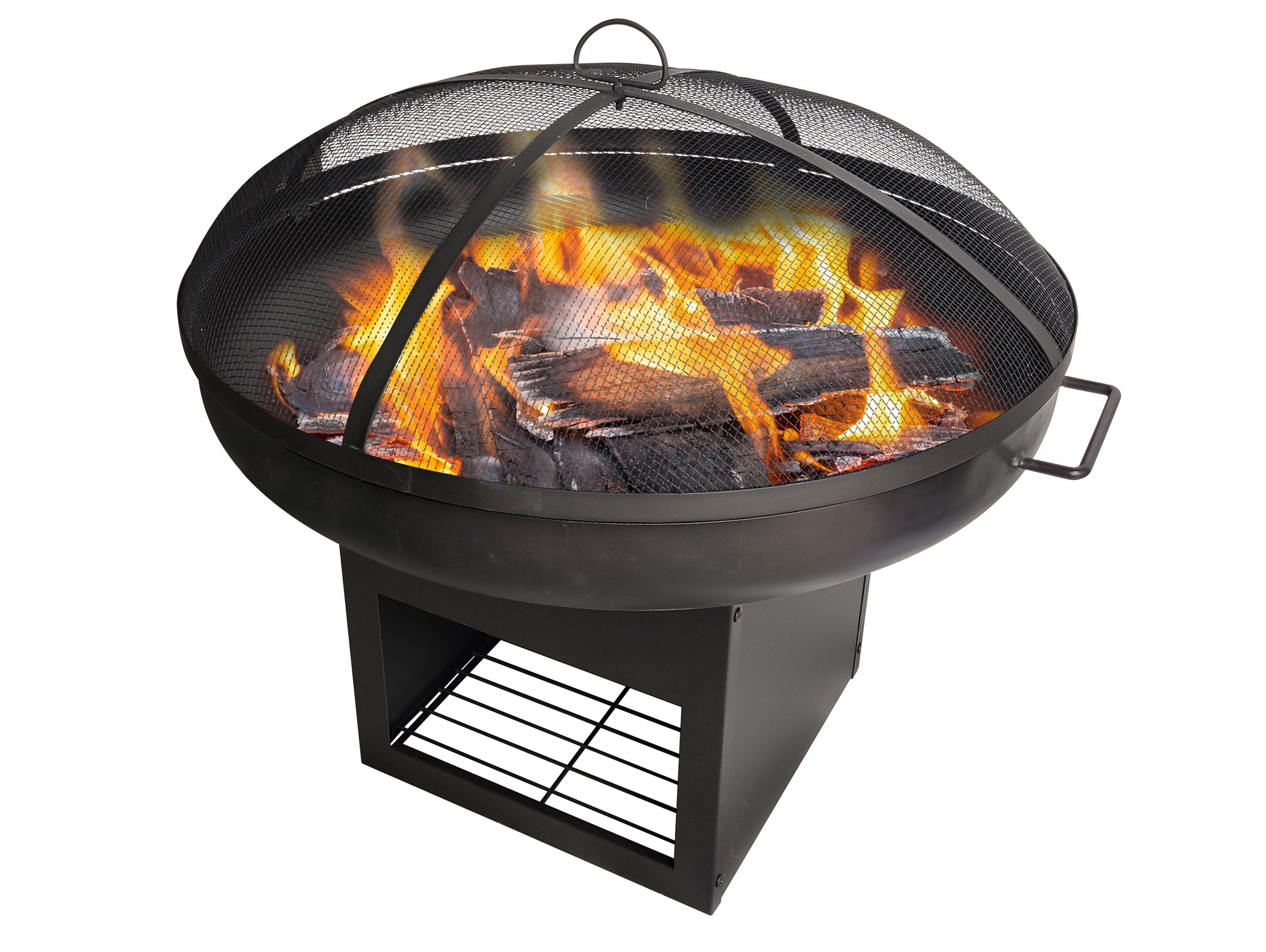 Brasero de jardin en acier avec couvercle et rangement