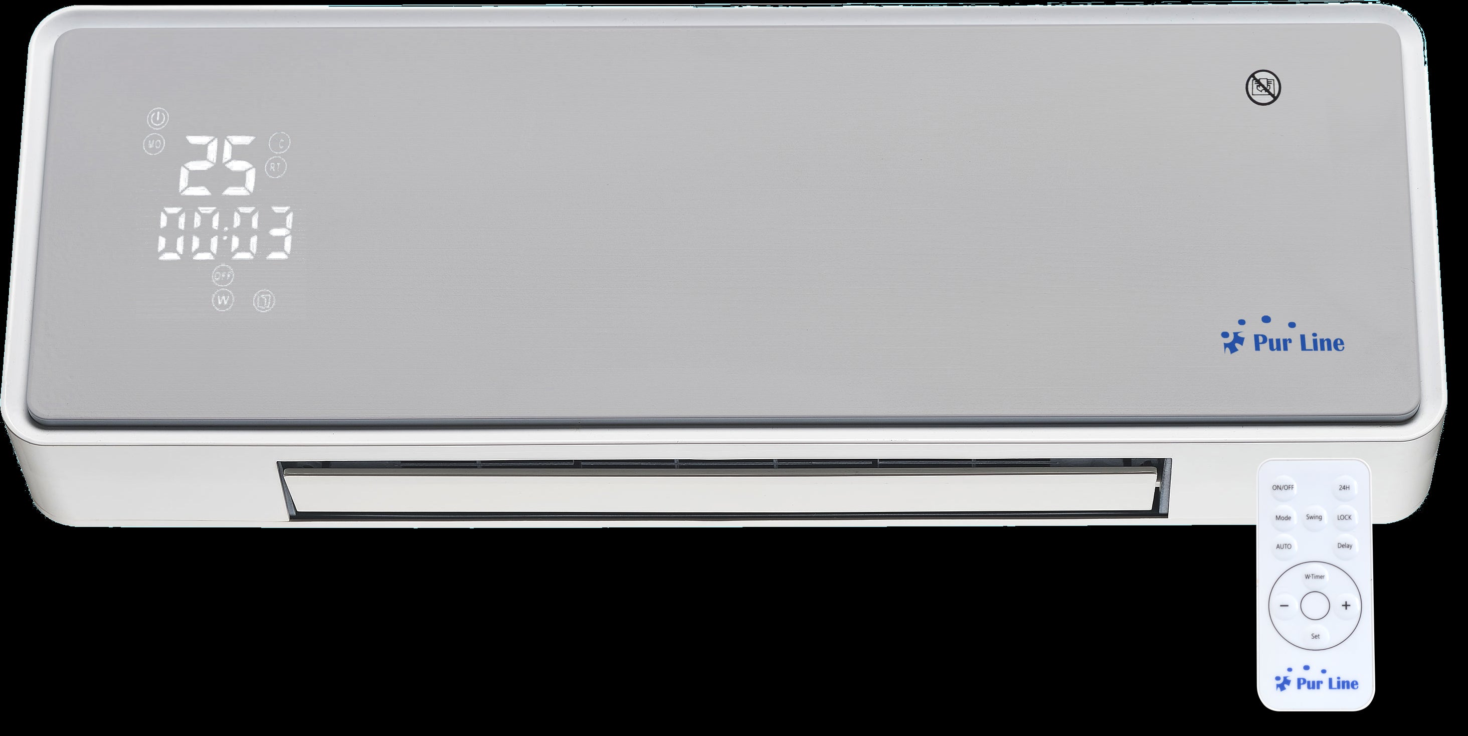 Chauffage soufflant 2000 W façade en verre argenté télécommande et minuterie
