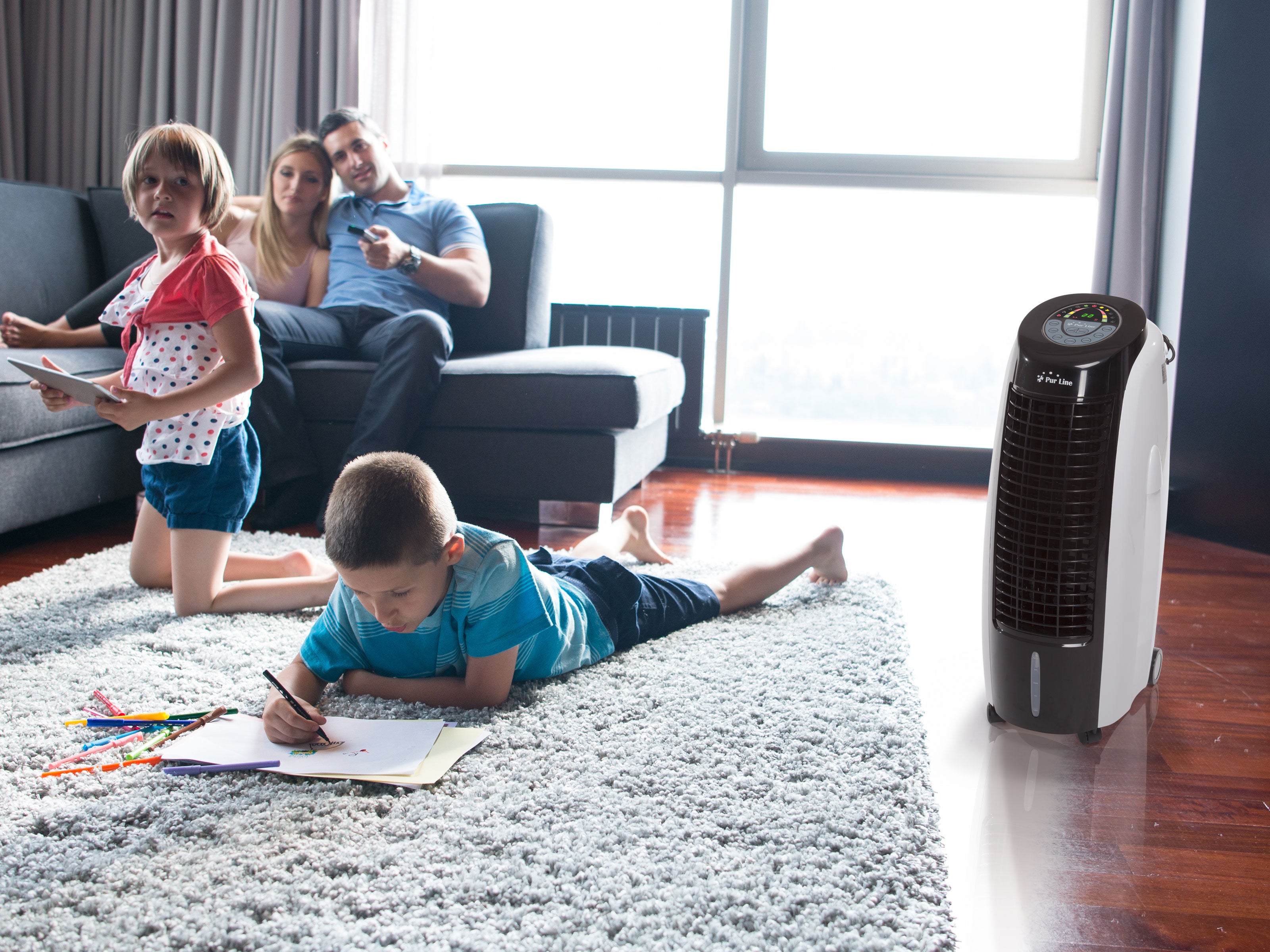 Rafraichisseur d'air par évaporation à débit élevé minuterie et 6 vitesses