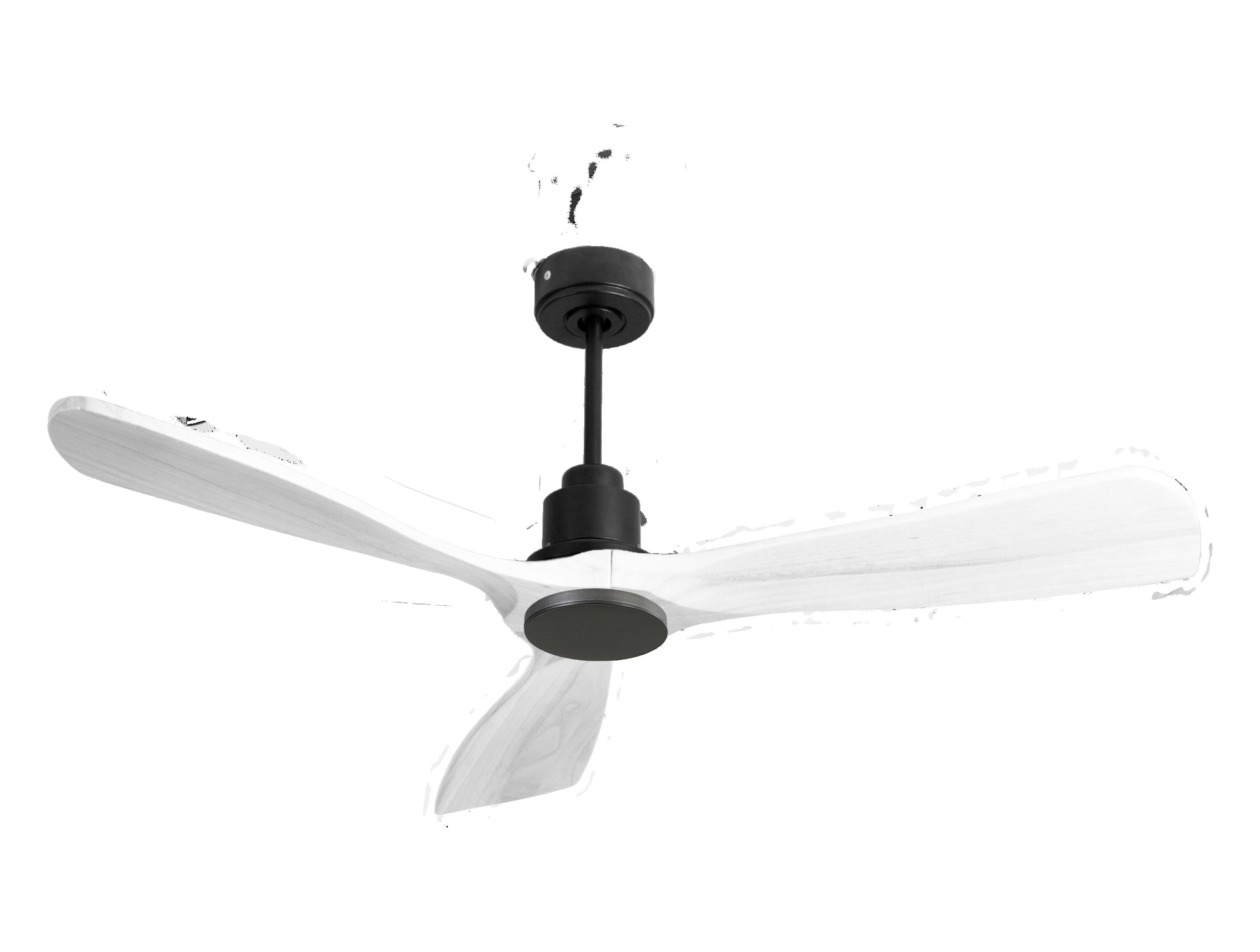 Ventilateur de plafond Réversible Thermostat Wifi Moteur à courant continu Toits en pente Télécommande Hypersilence Mémoire FullWood