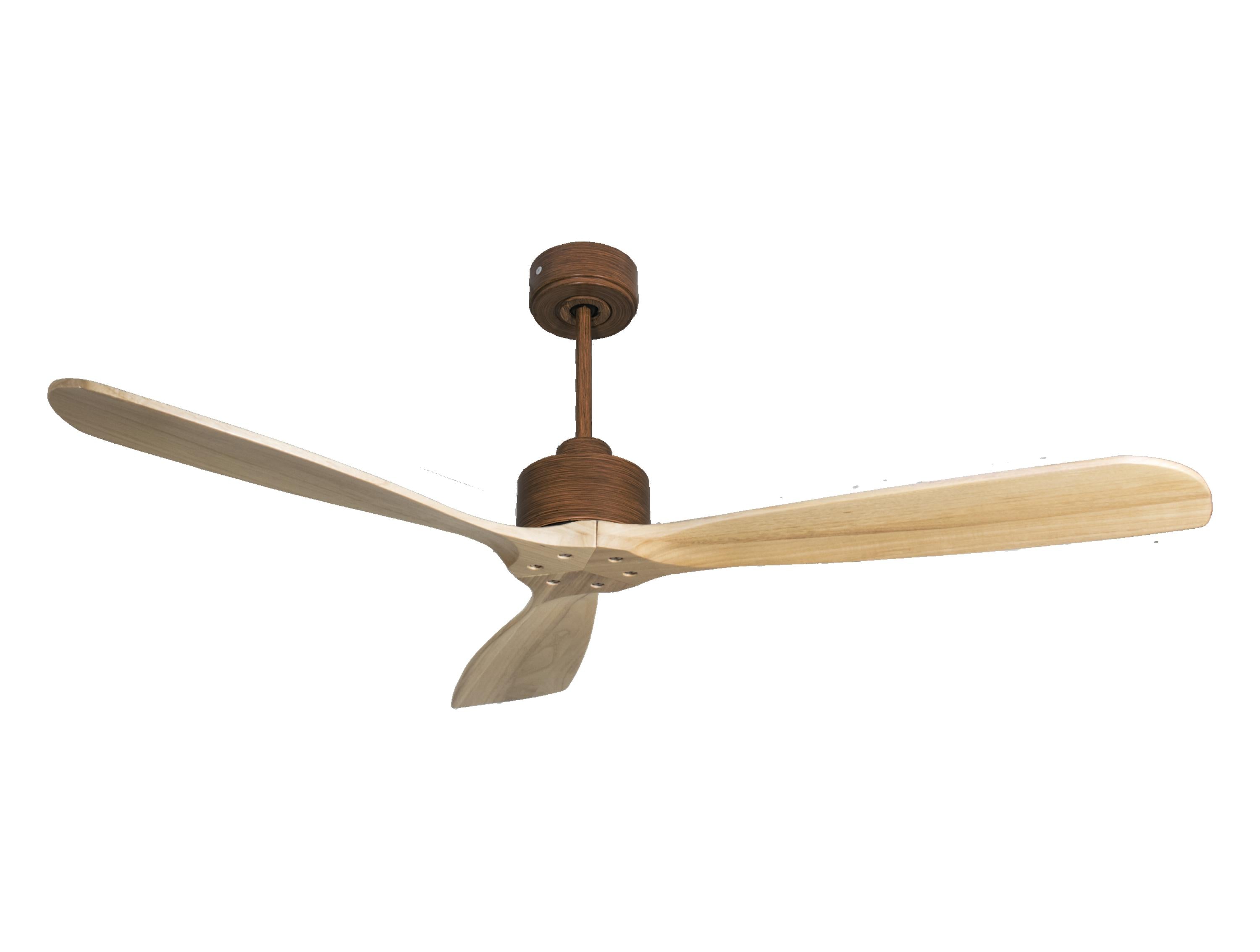 Ventilateur de plafond Réversible Thermostat Wifi Moteur à courant continu Toits en pente Télécommande Hypersilence Mémoire FullWood