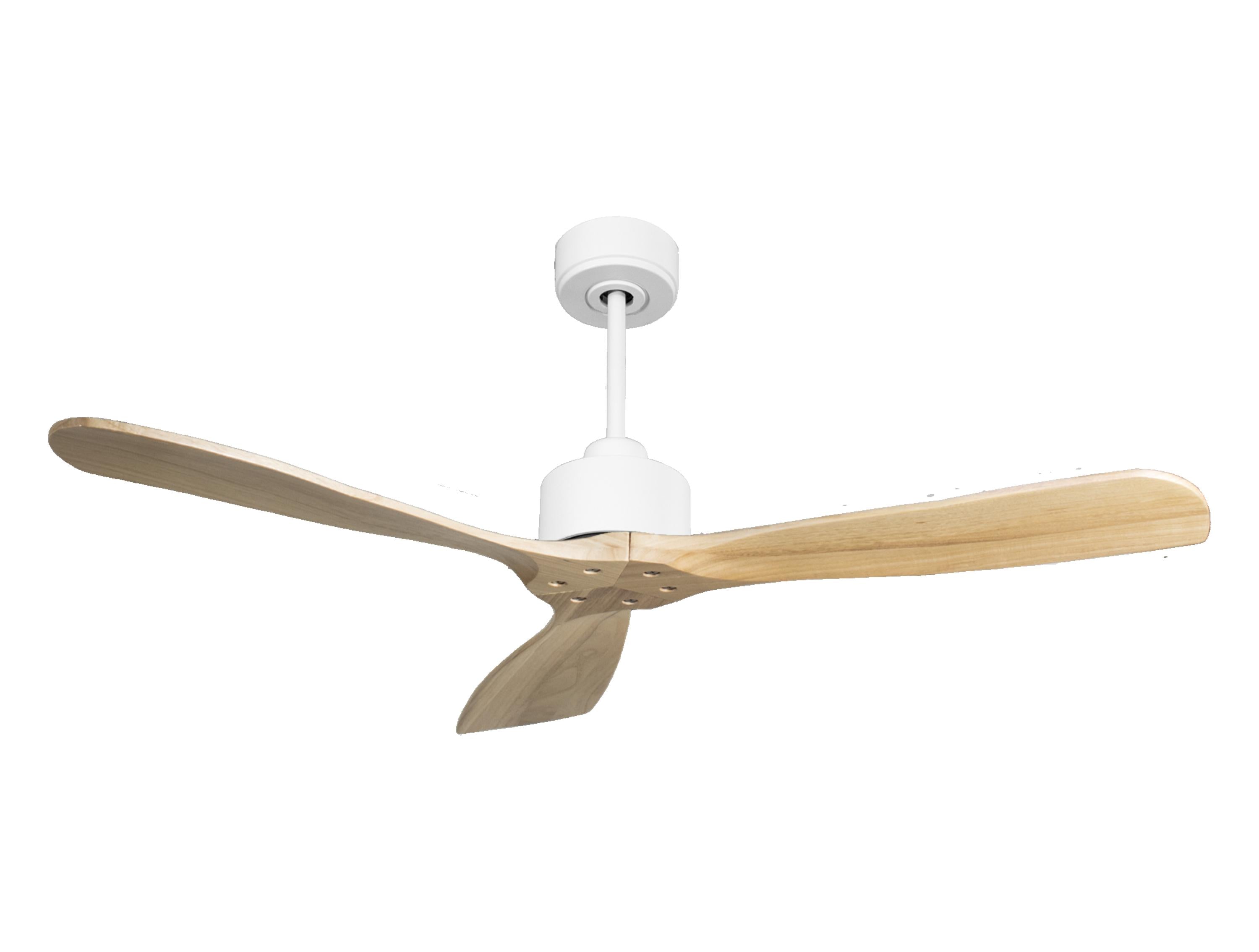 Ventilateur de plafond Réversible Thermostat Wifi Moteur à courant continu Toits en pente Télécommande Hypersilence Mémoire FullWood