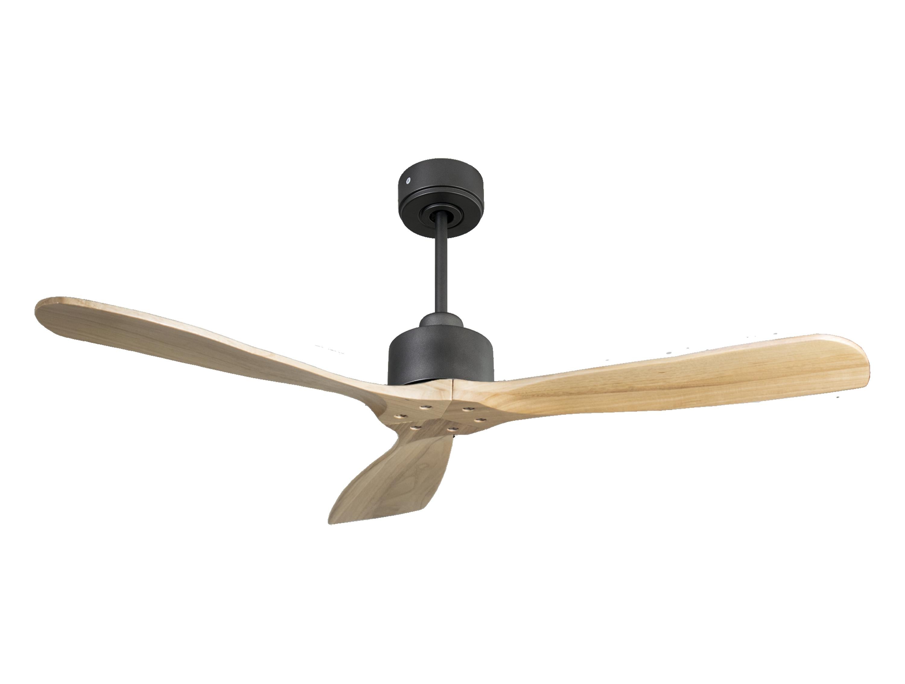 Ventilateur de plafond Réversible Thermostat Wifi Moteur à courant continu Toits en pente Télécommande Hypersilence Mémoire FullWood