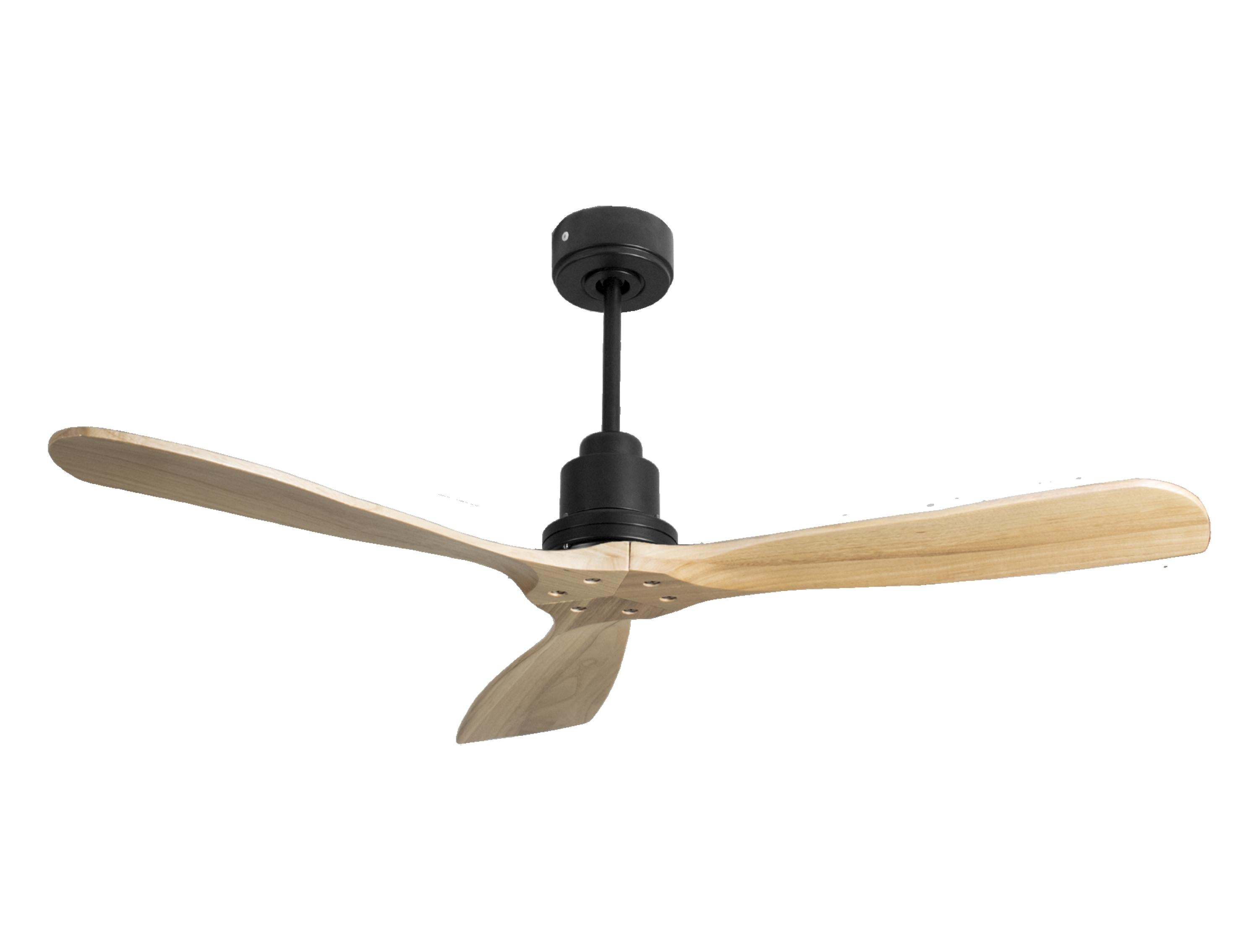 Ventilateur de plafond Réversible Thermostat Wifi Moteur à courant continu Toits en pente Télécommande Hypersilence Mémoire FullWood