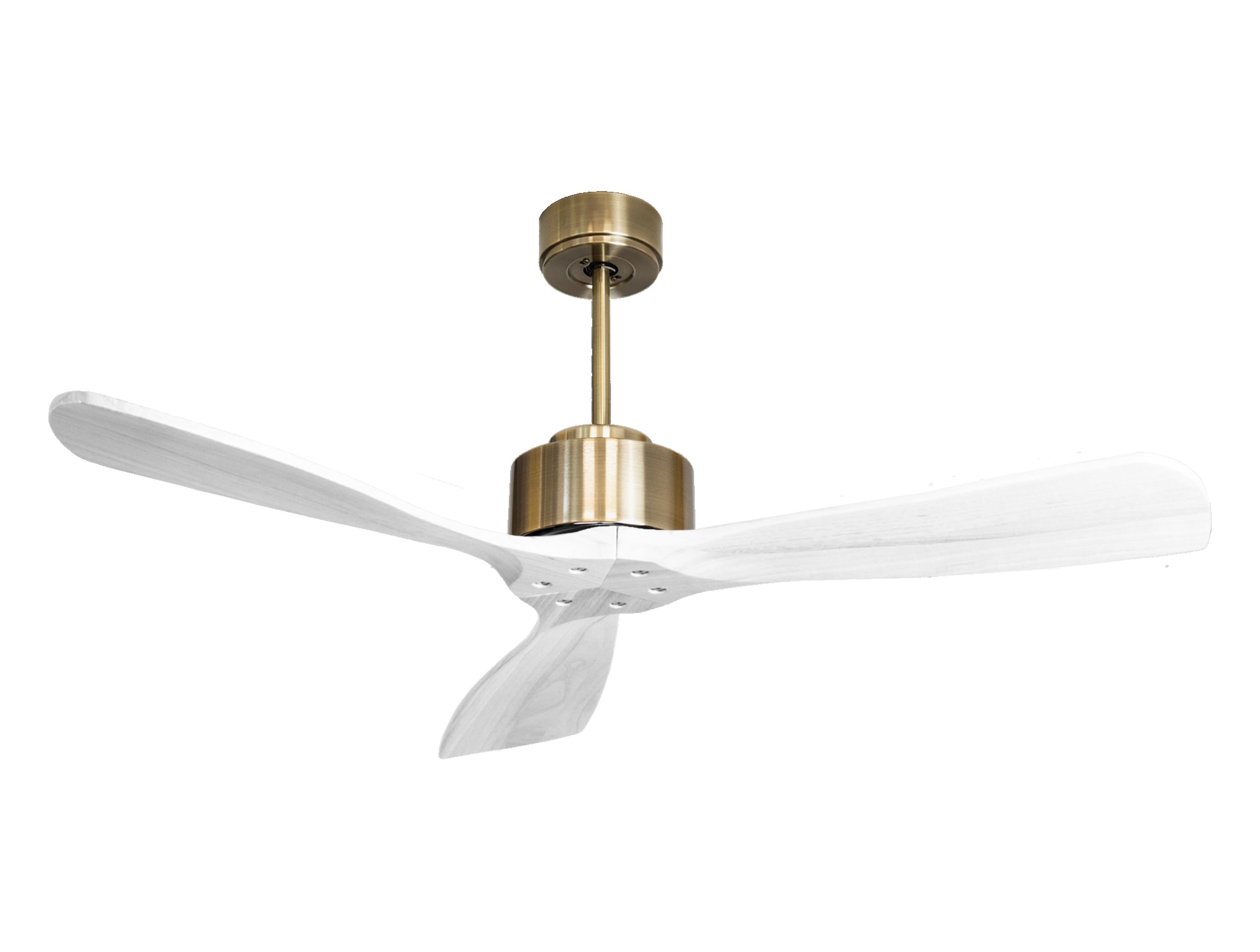 Ventilateur de plafond Réversible Thermostat Wifi Moteur à courant continu Toits en pente Télécommande Hypersilence Mémoire FullWood