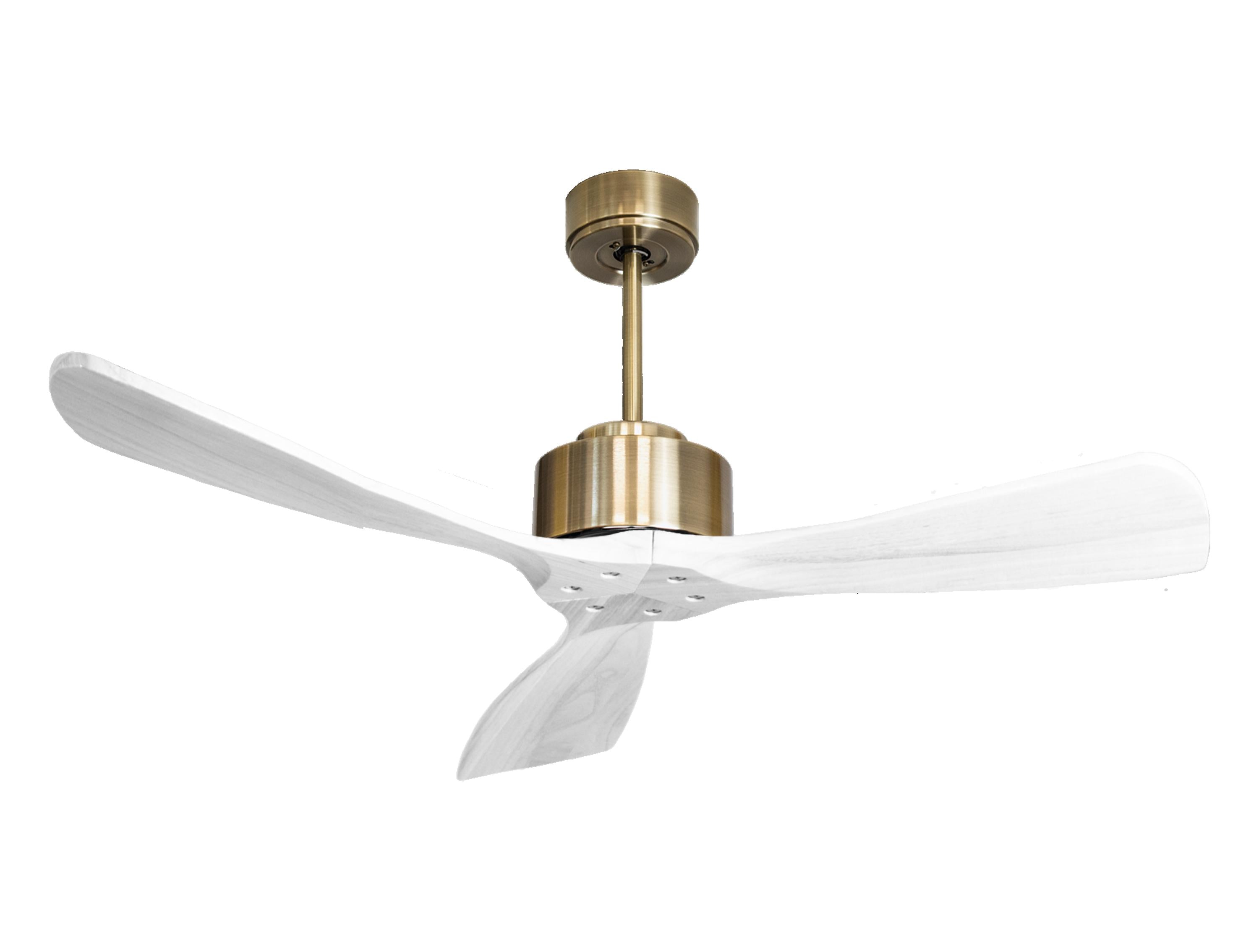 Ventilateur de plafond Réversible Thermostat Wifi Moteur à courant continu Toits en pente Télécommande Hypersilence Mémoire FullWood