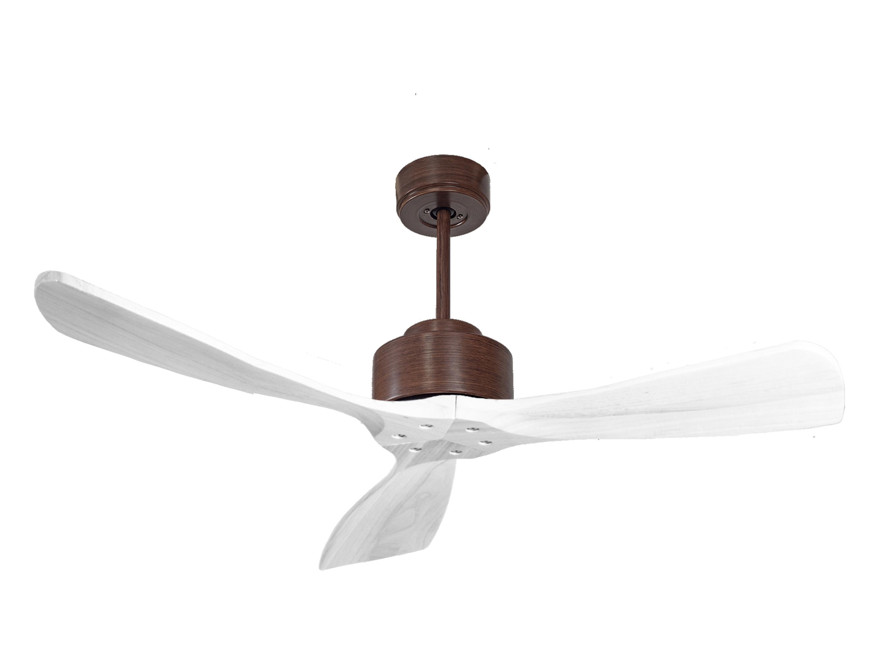 Ventilateur de plafond Réversible Thermostat Wifi Moteur à courant continu Toits en pente Télécommande Hypersilence Mémoire FullWood