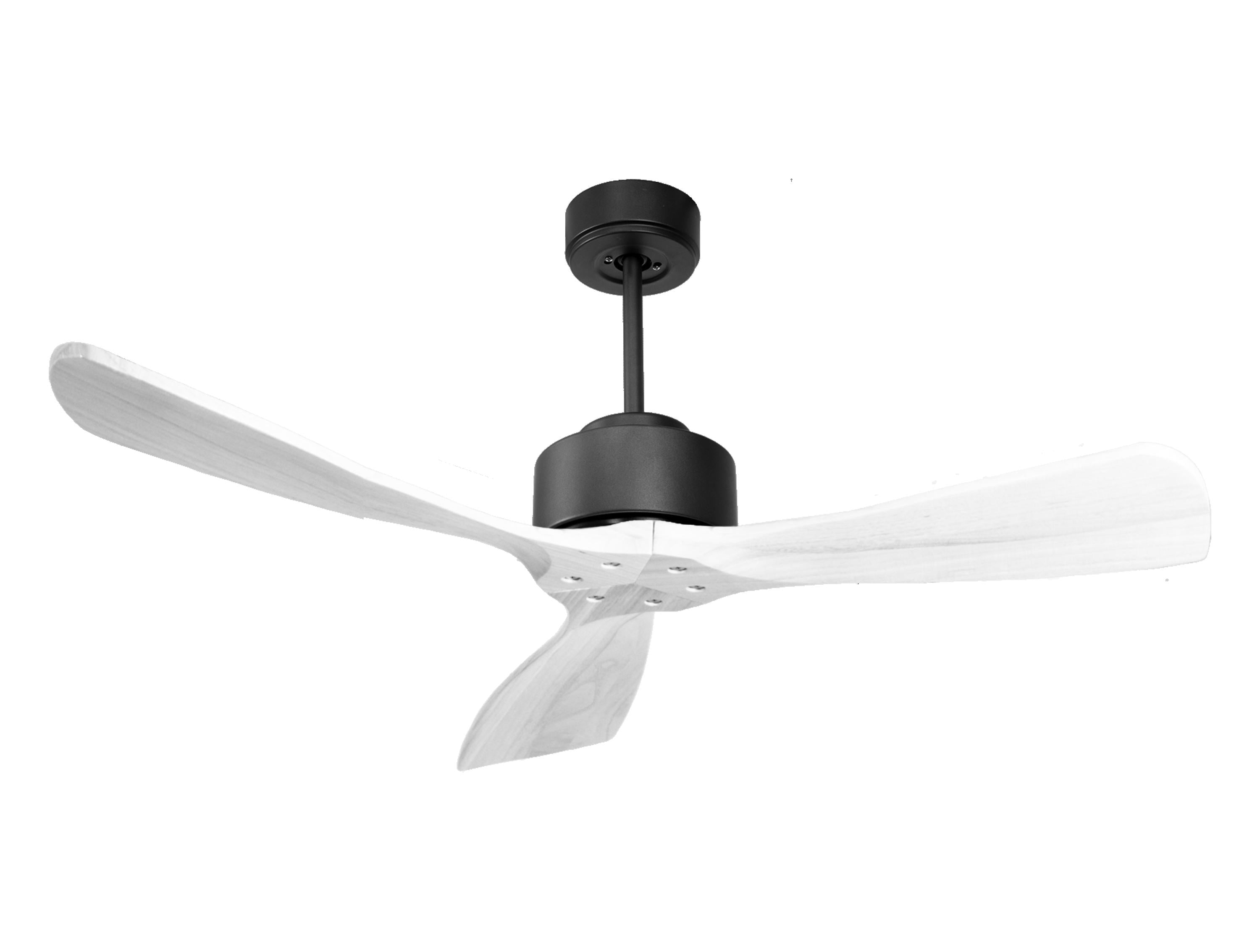 Ventilateur de plafond Réversible Thermostat Wifi Moteur à courant continu Toits en pente Télécommande Hypersilence Mémoire FullWood